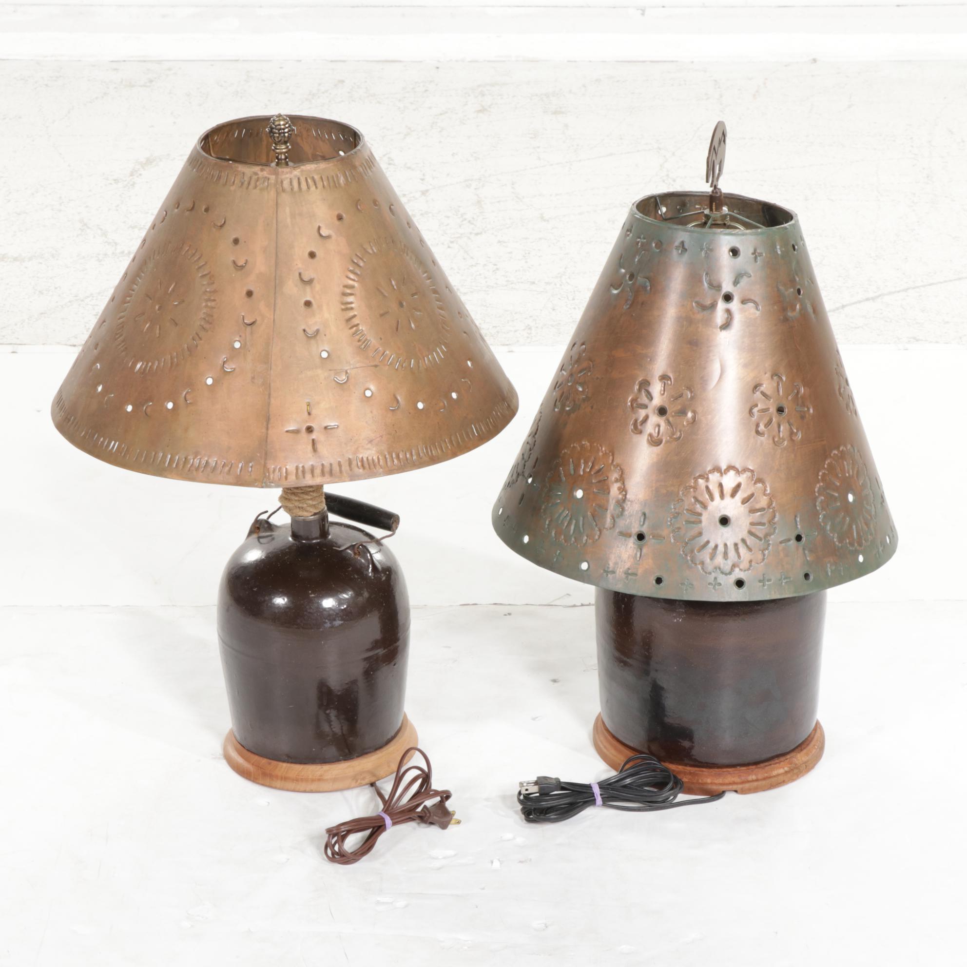 Crock Table Lamps with Punched Copper Shades, Brazilian Pot, & More