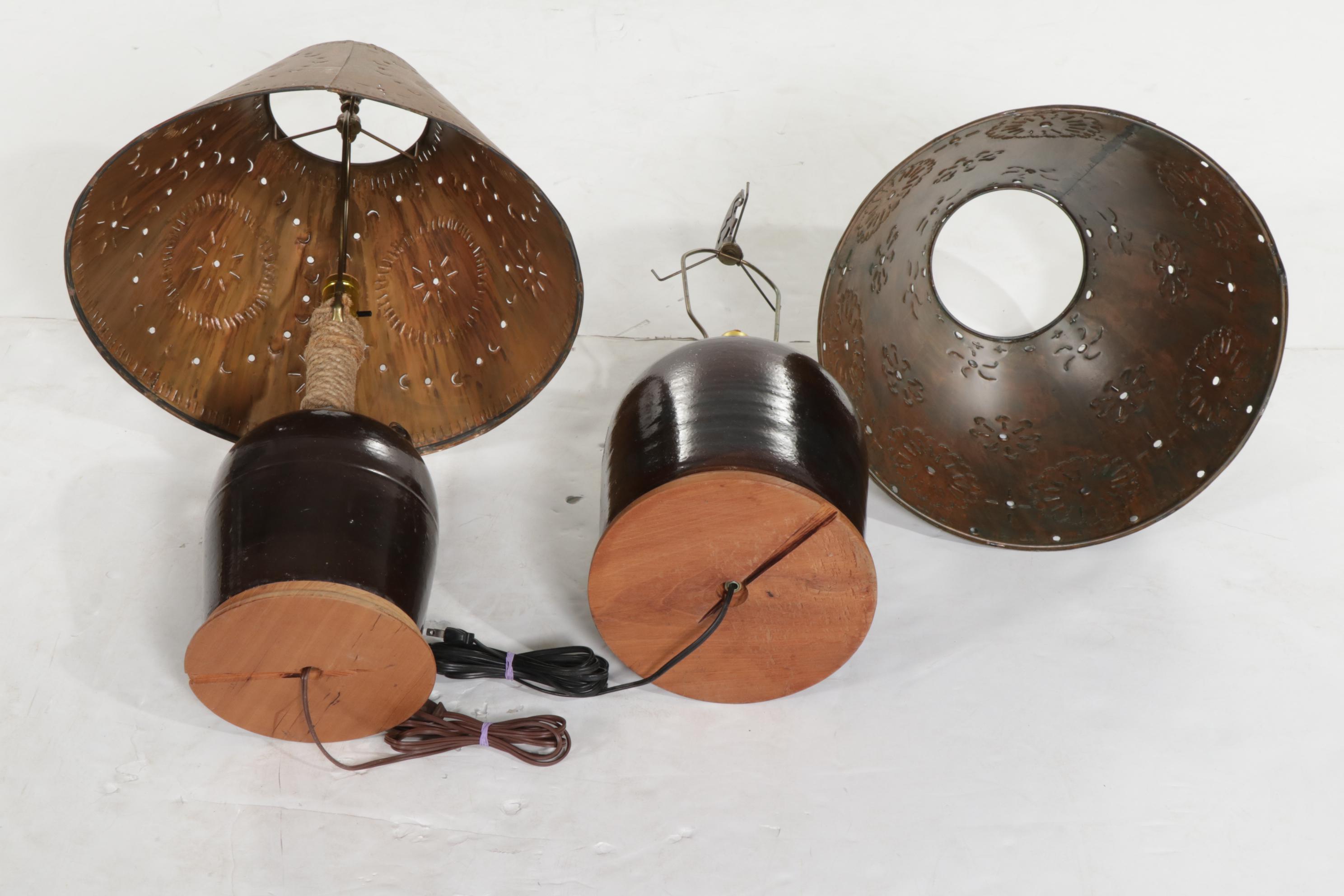 Crock Table Lamps with Punched Copper Shades, Brazilian Pot, & More