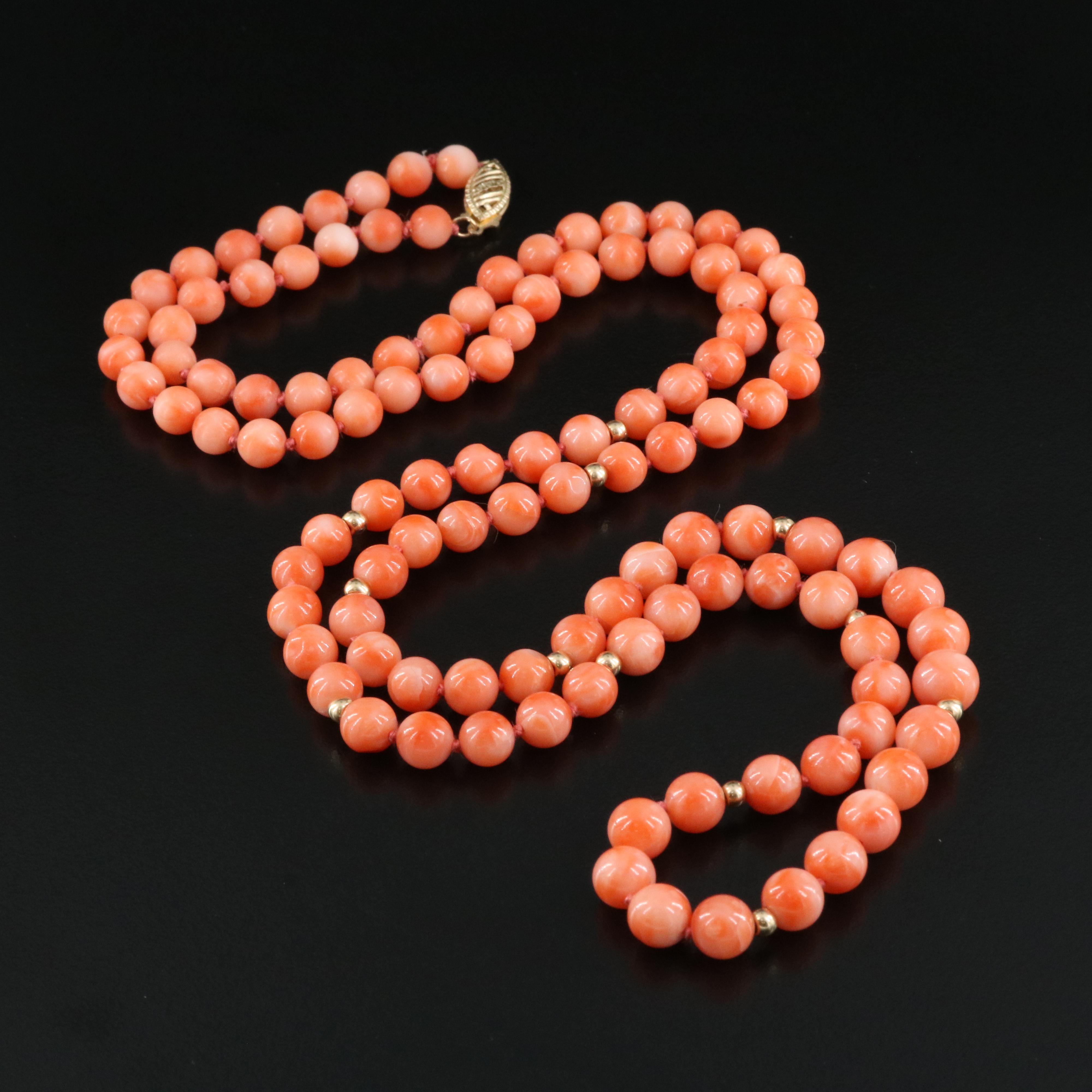 Coral Necklace with 14K Accents Beads and Clasp