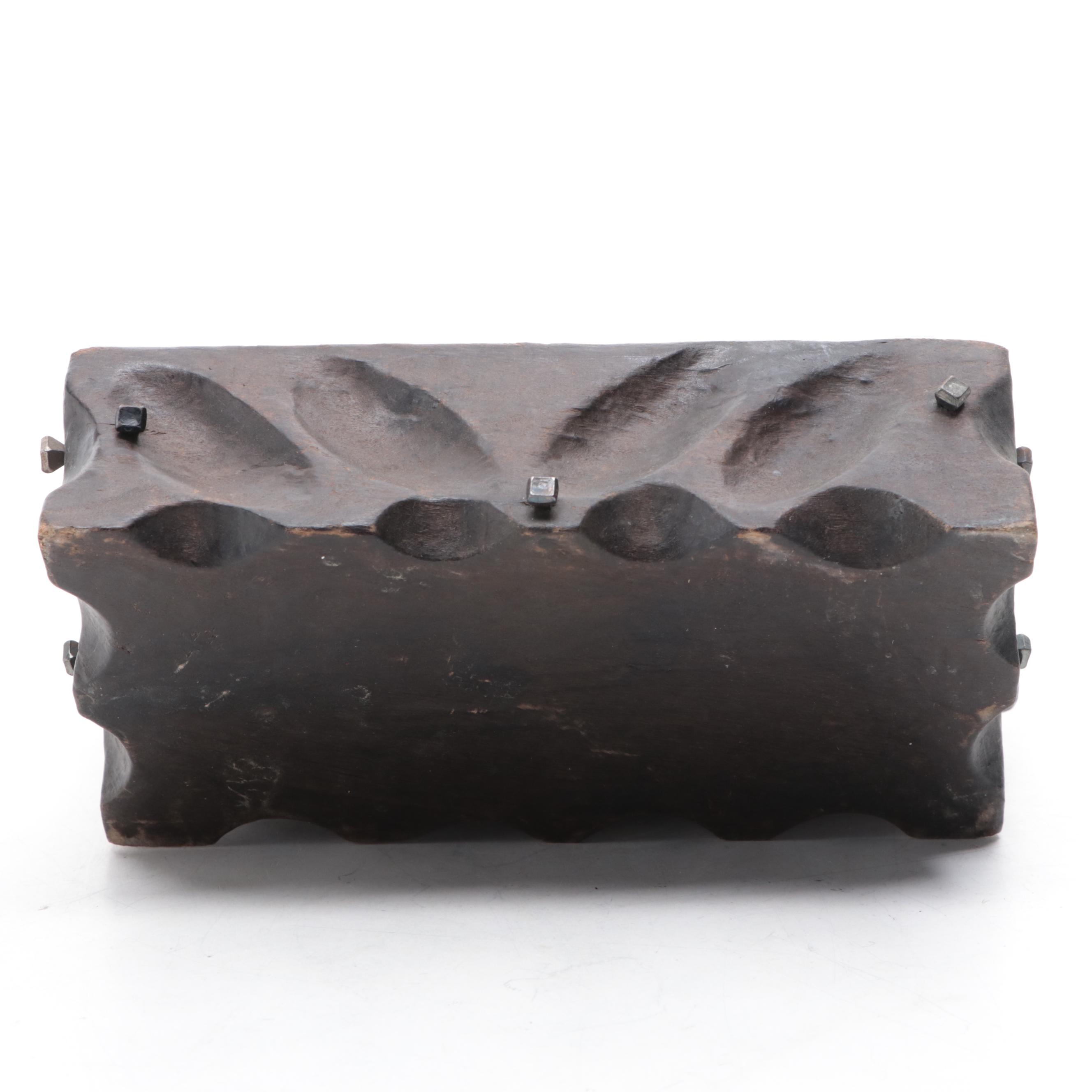 Carved Wooden Box with Square Nails
