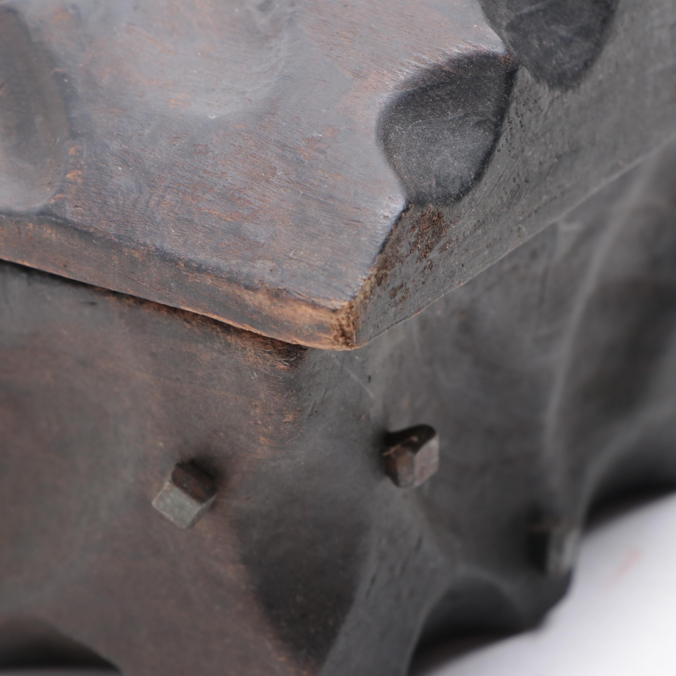 Carved Wooden Box with Square Nails