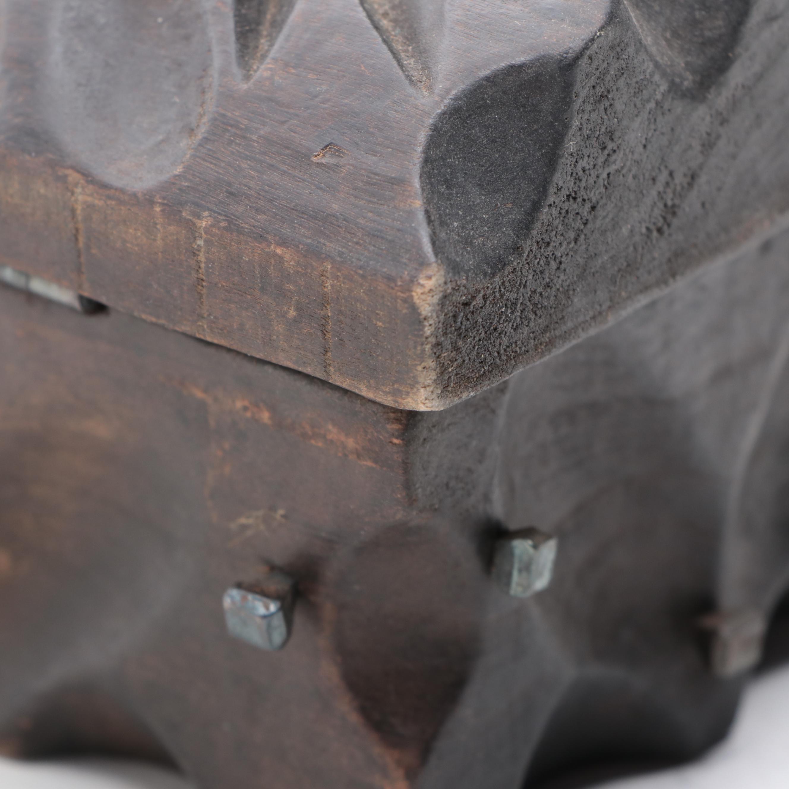 Carved Wooden Box with Square Nails
