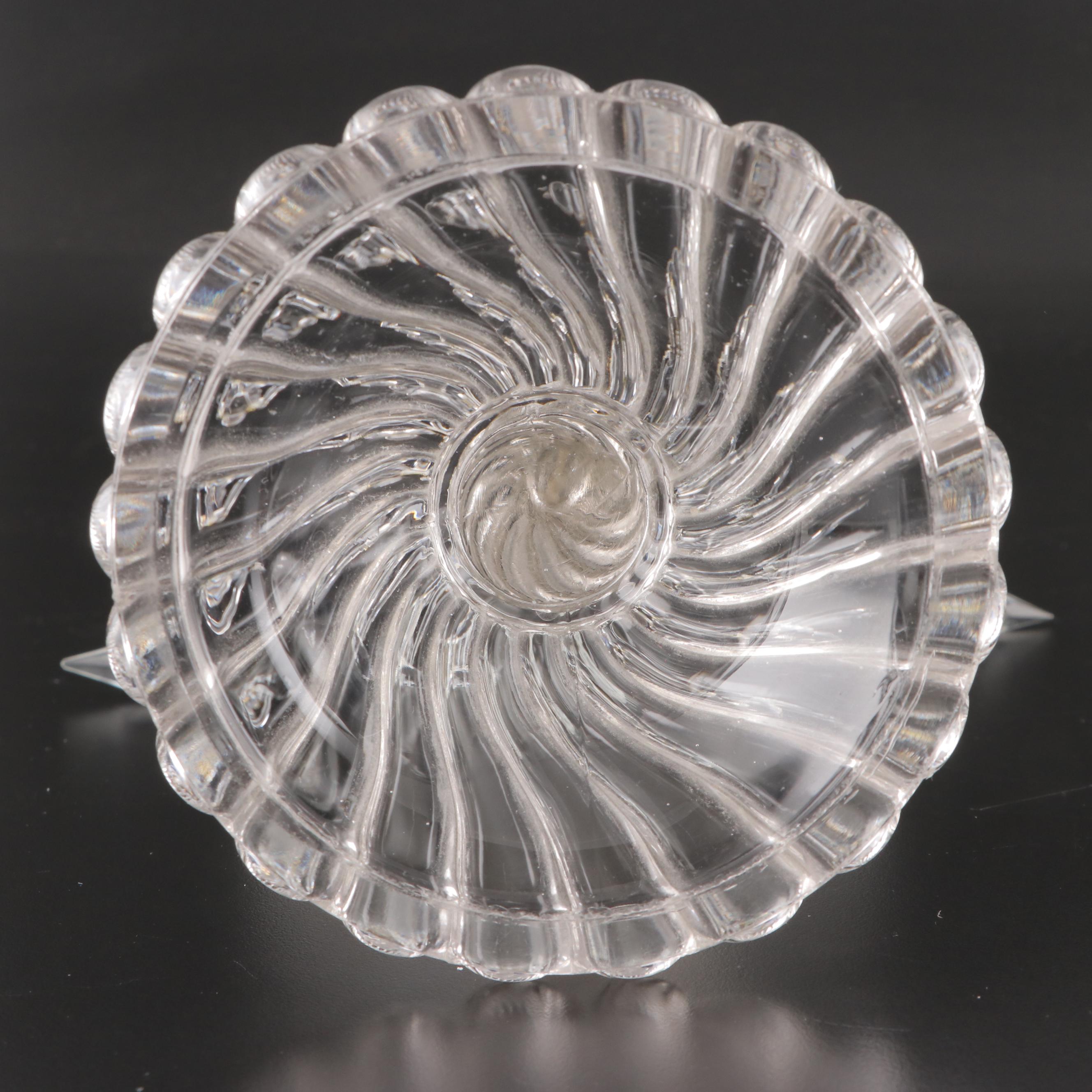 Pair of Swirled Glass Candle Holders with Faceted Prisms, Mid-20th Century