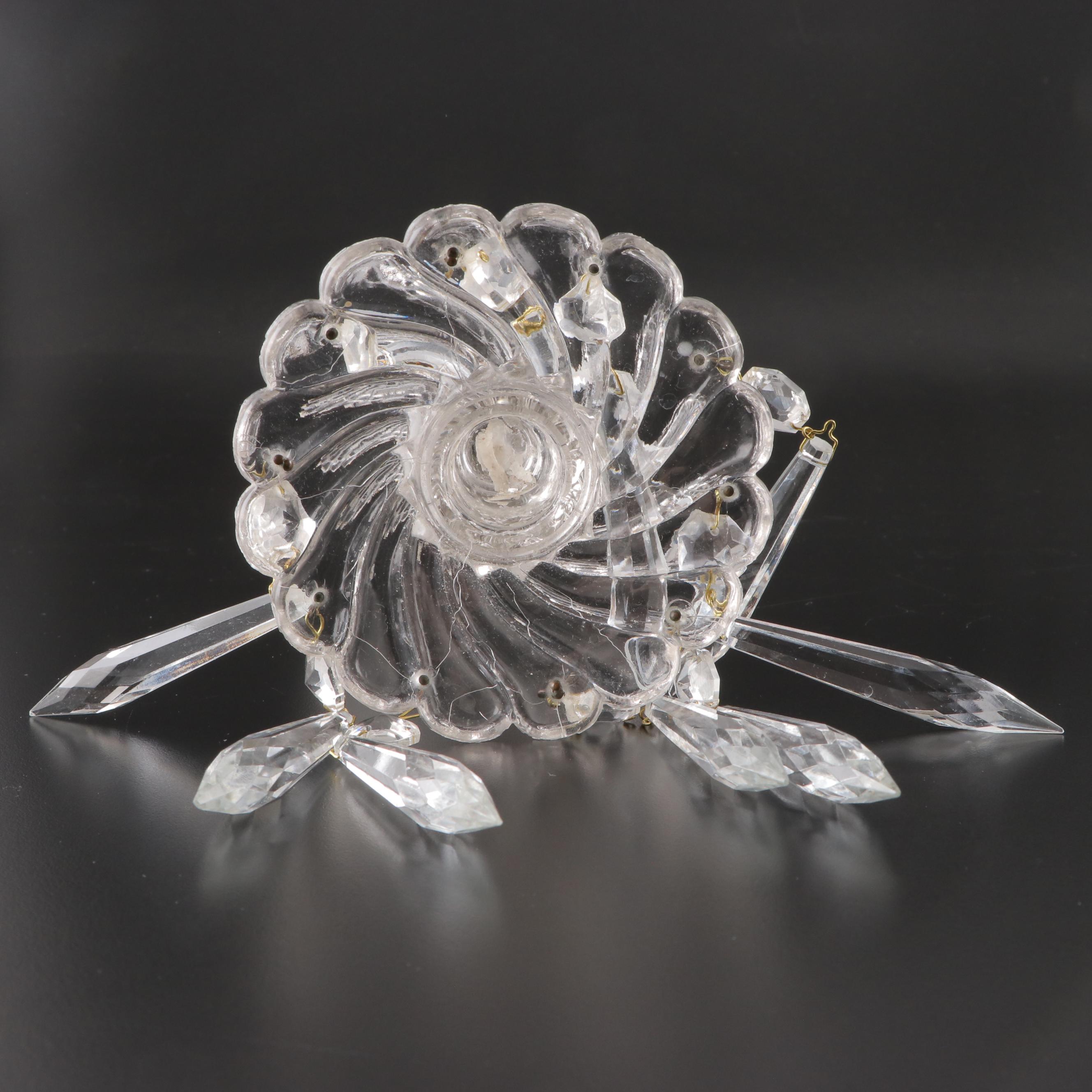 Pair of Swirled Glass Candle Holders with Faceted Prisms, Mid-20th Century