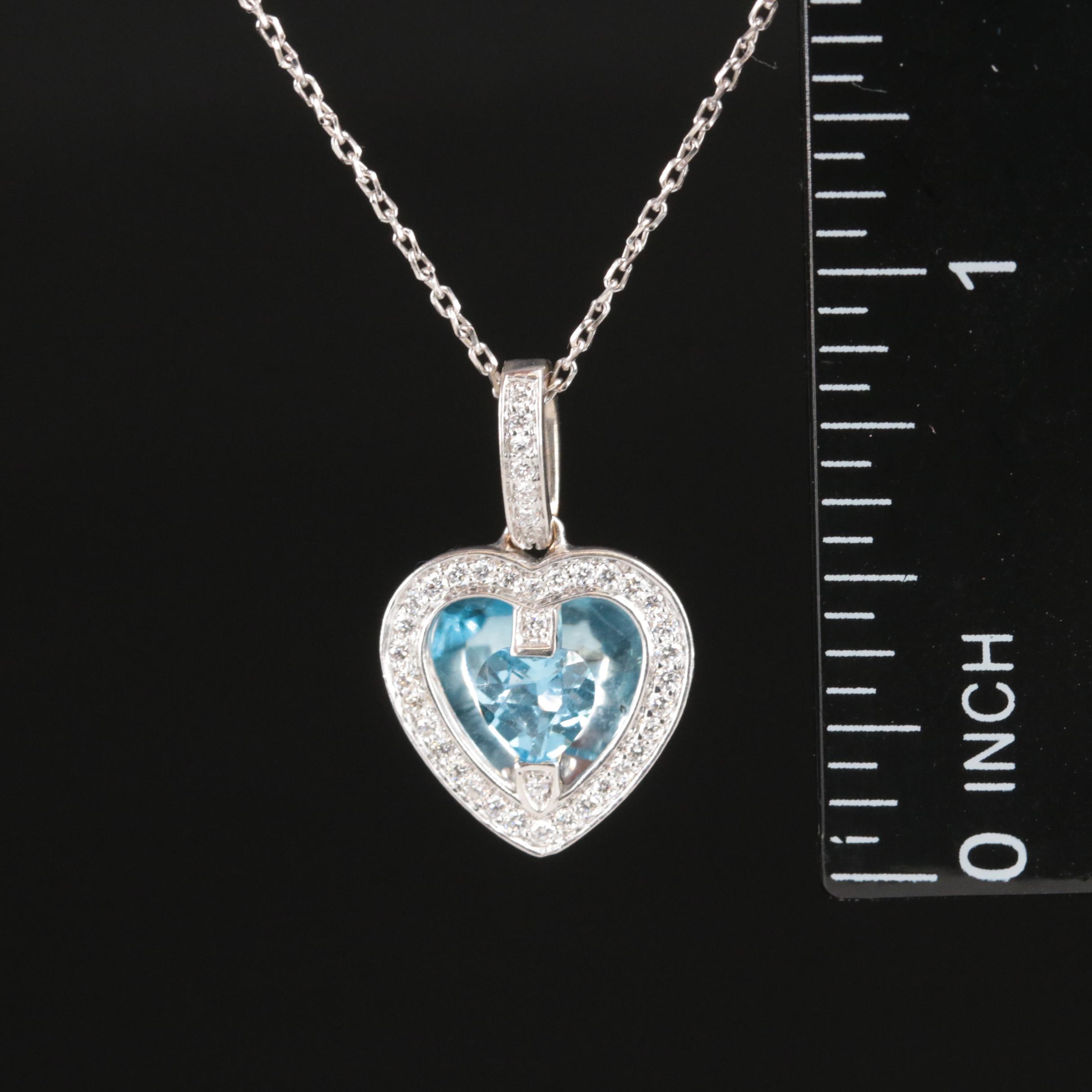 14K Sky Blue Topaz and Diamond Heart Pendant Necklace
