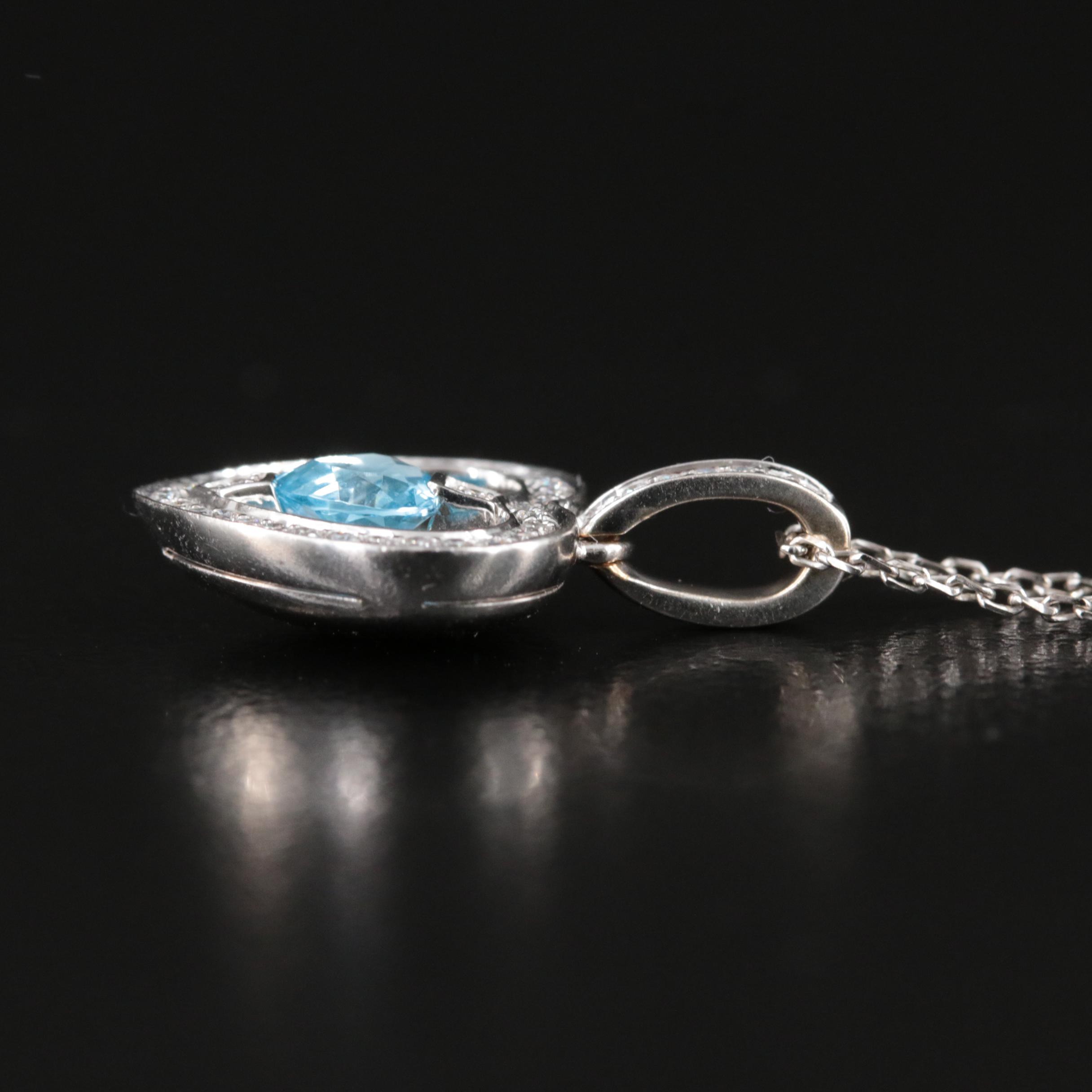 14K Sky Blue Topaz and Diamond Heart Pendant Necklace