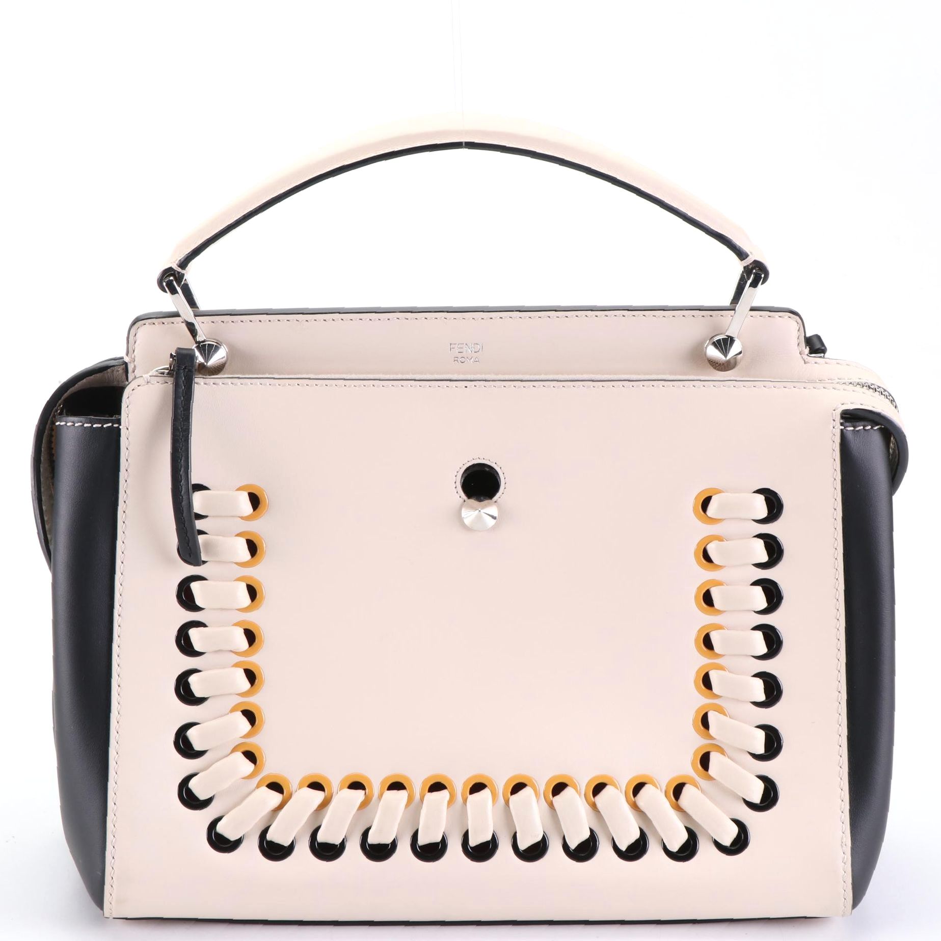 Fendi Medium DotCom Satchel in Leather with Whipstitch Detail
