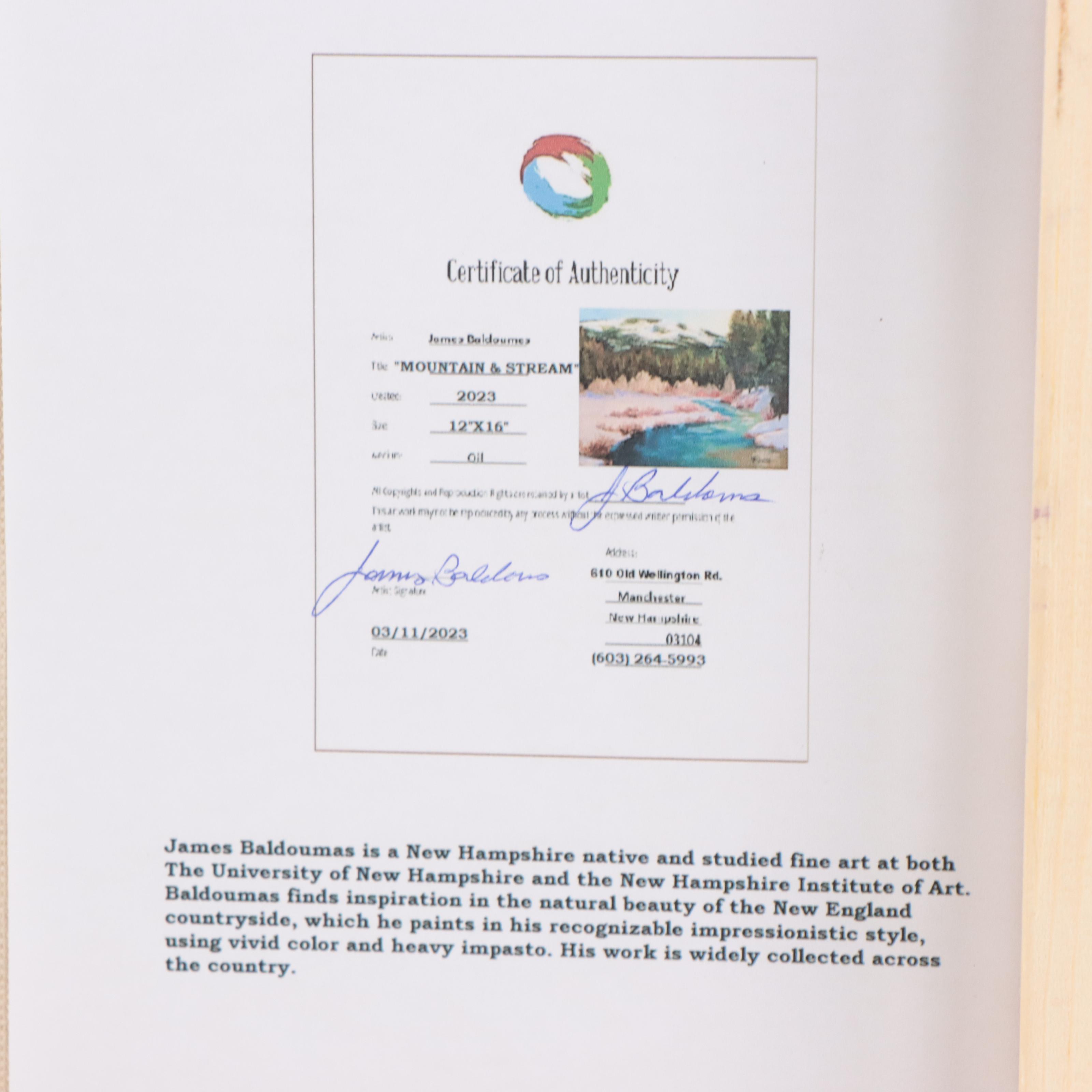 James Baldoumas Landscape Oil Painting "Mountain & Stream," 2023