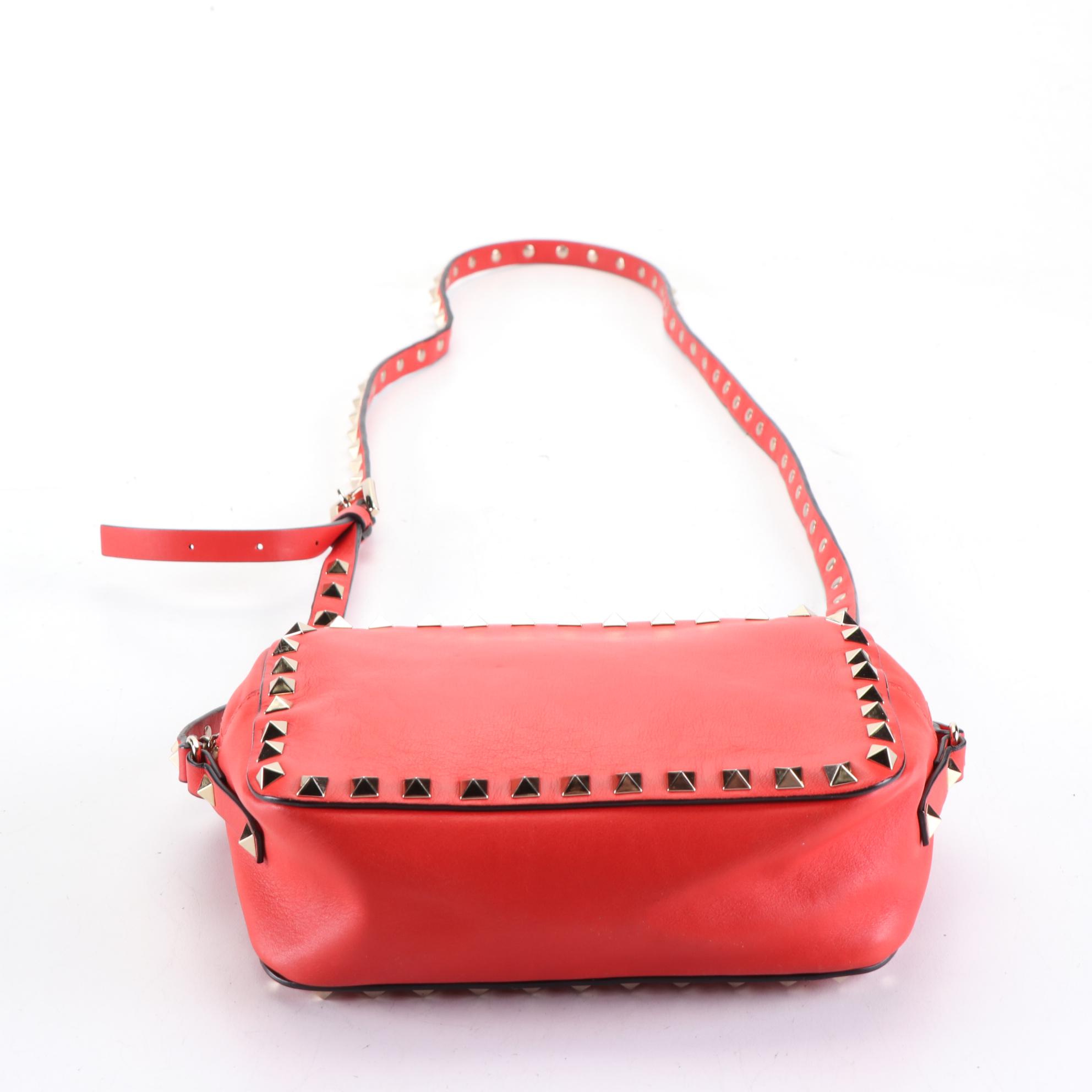 Valentino Rockstud Camera Crossbody Bag in Red Leather