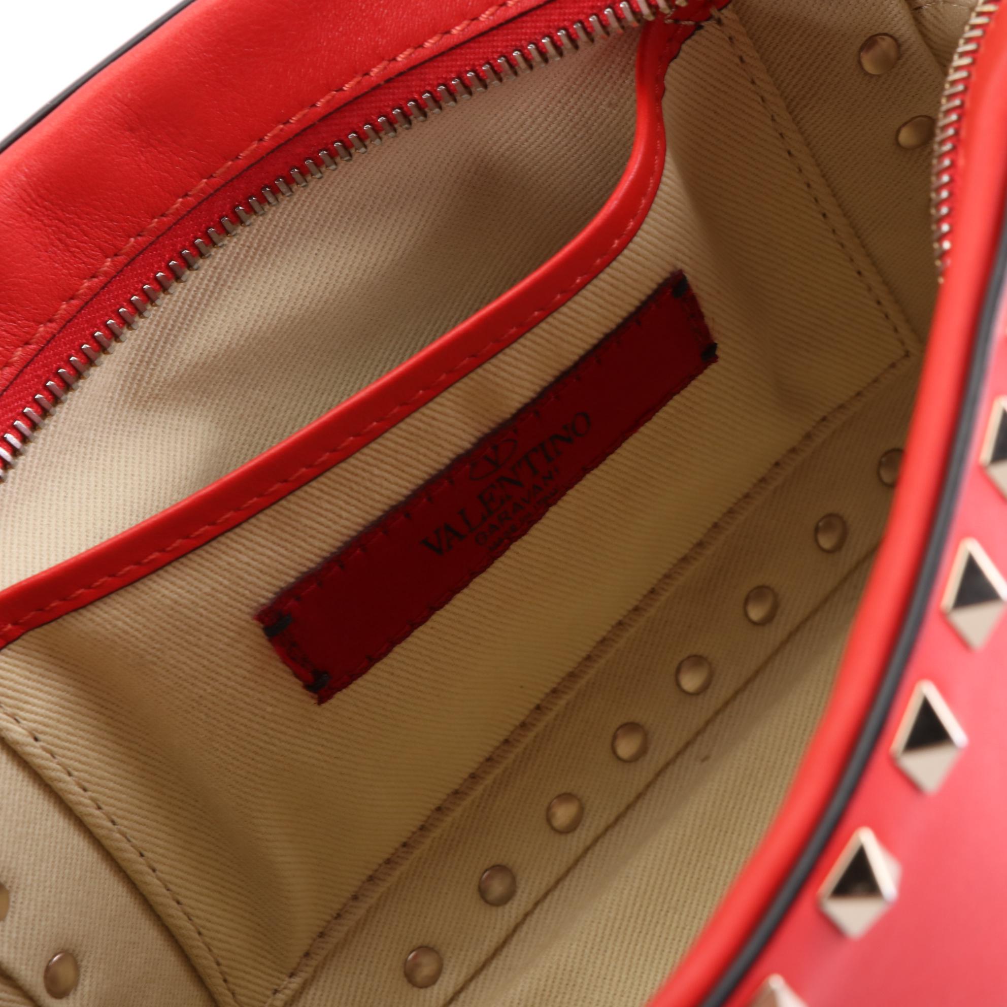 Valentino Rockstud Camera Crossbody Bag in Red Leather