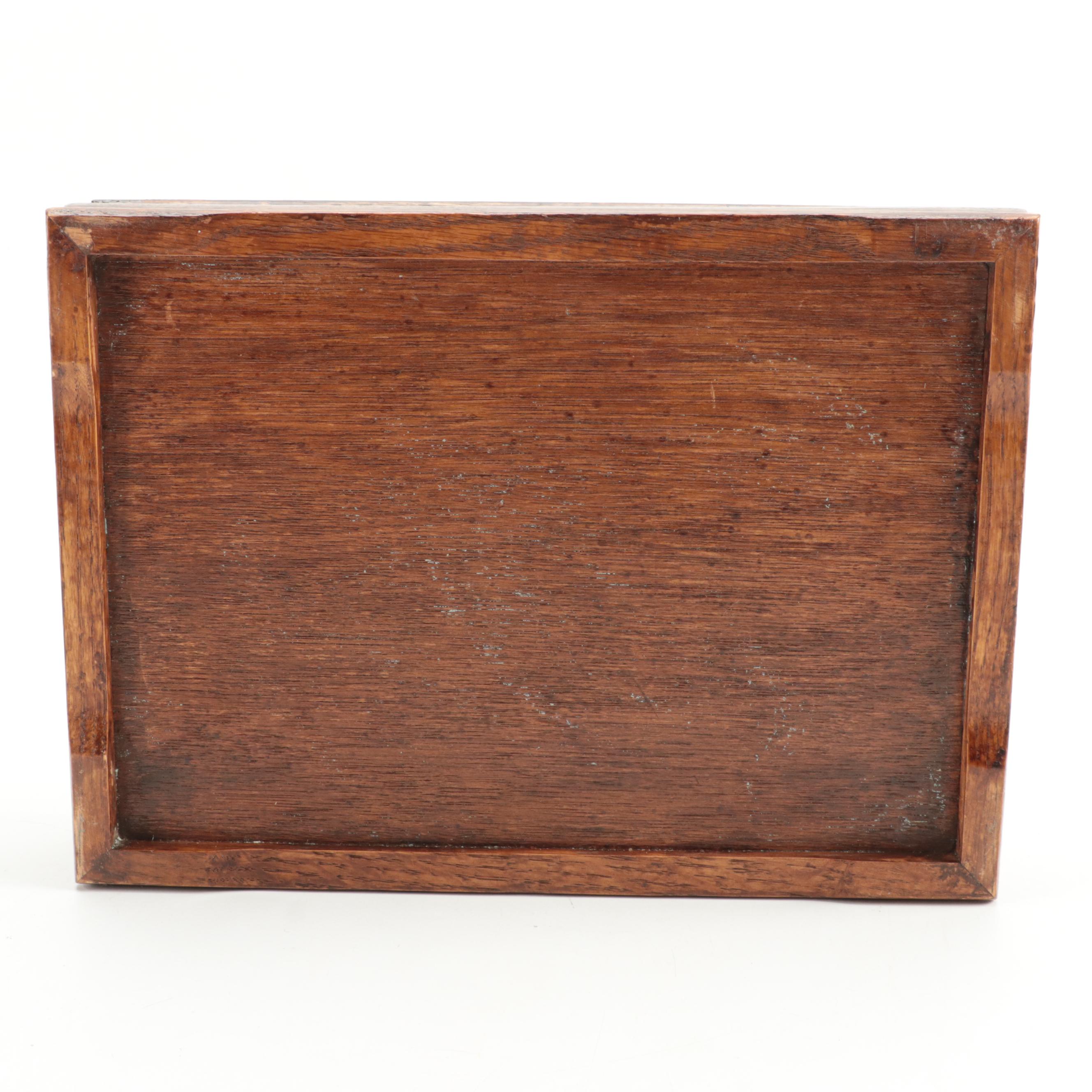 Victorian Style Leaded Glass and Oak Dresser Box with Mirrored Interior