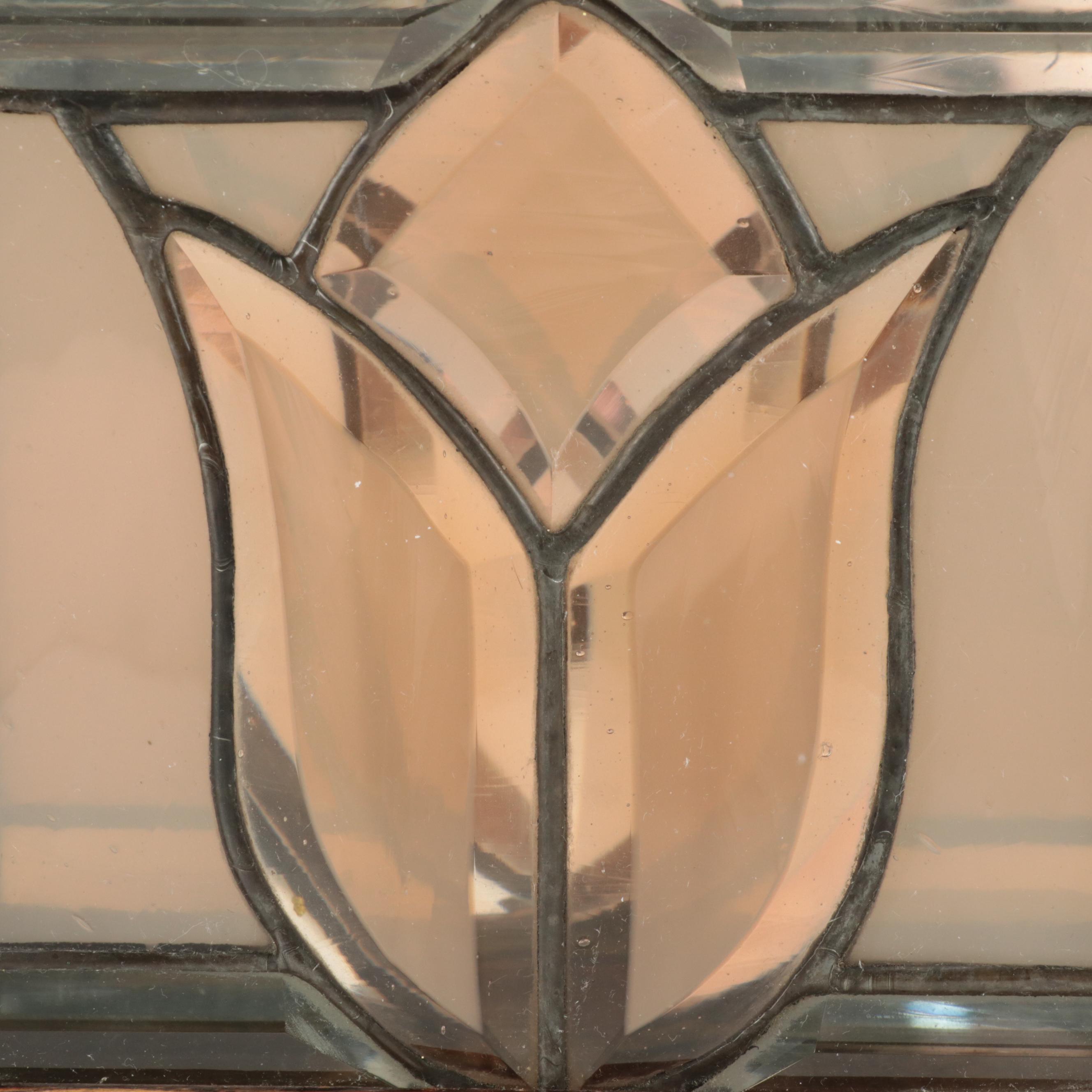 Victorian Style Leaded Glass and Oak Dresser Box with Mirrored Interior