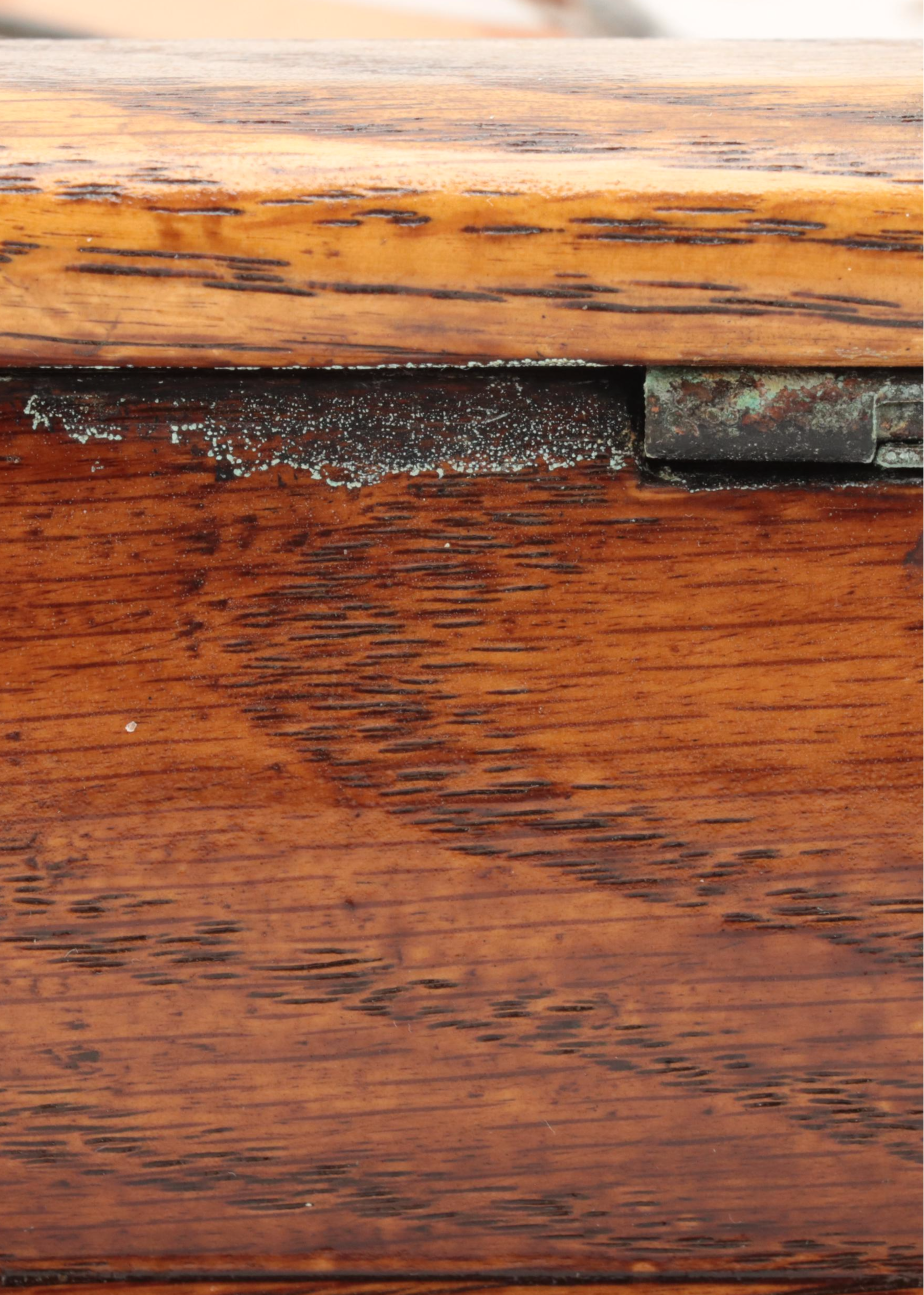 Victorian Style Leaded Glass and Oak Dresser Box with Mirrored Interior