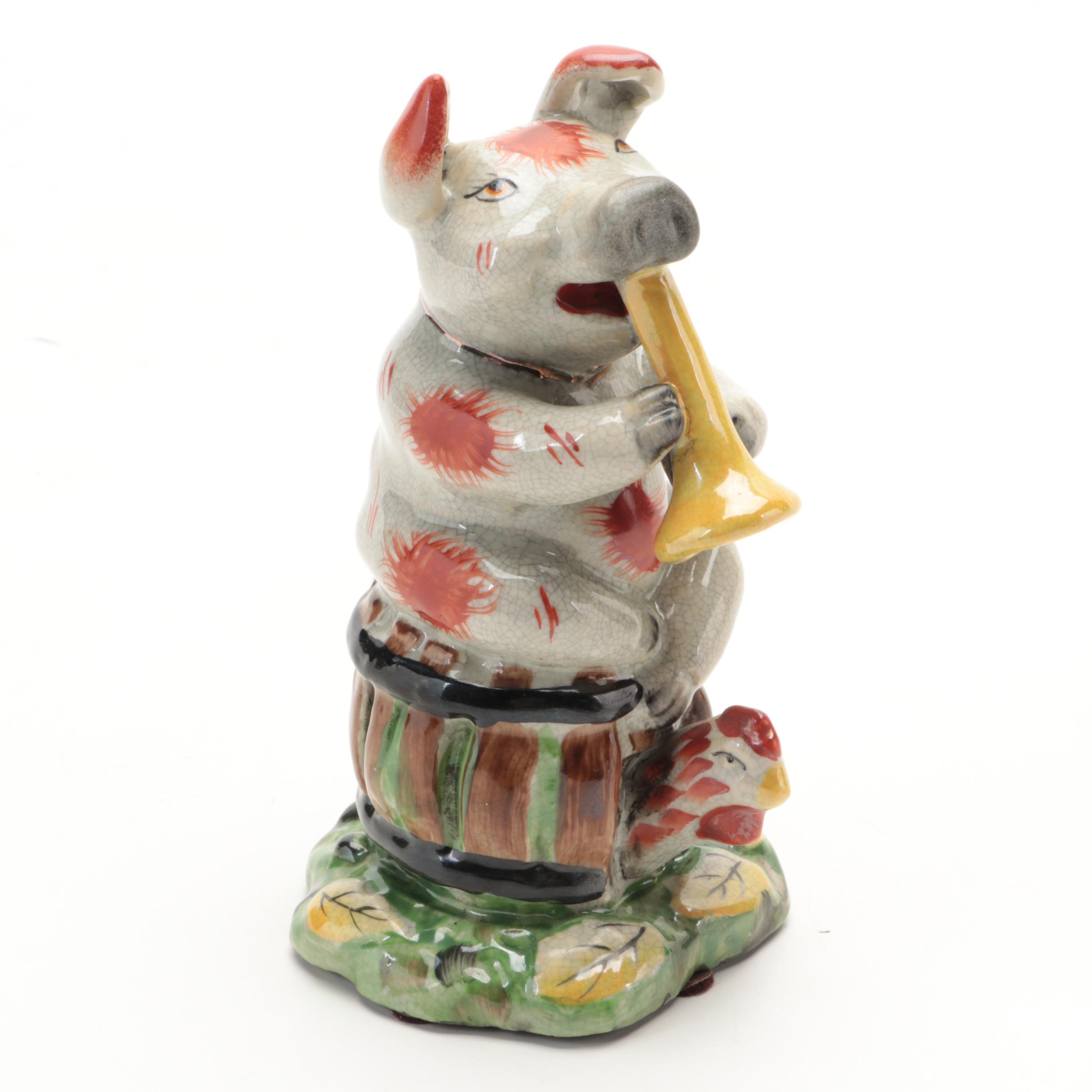 Staffordshire Style Craquelure Porcelain Musical Pig Figurines