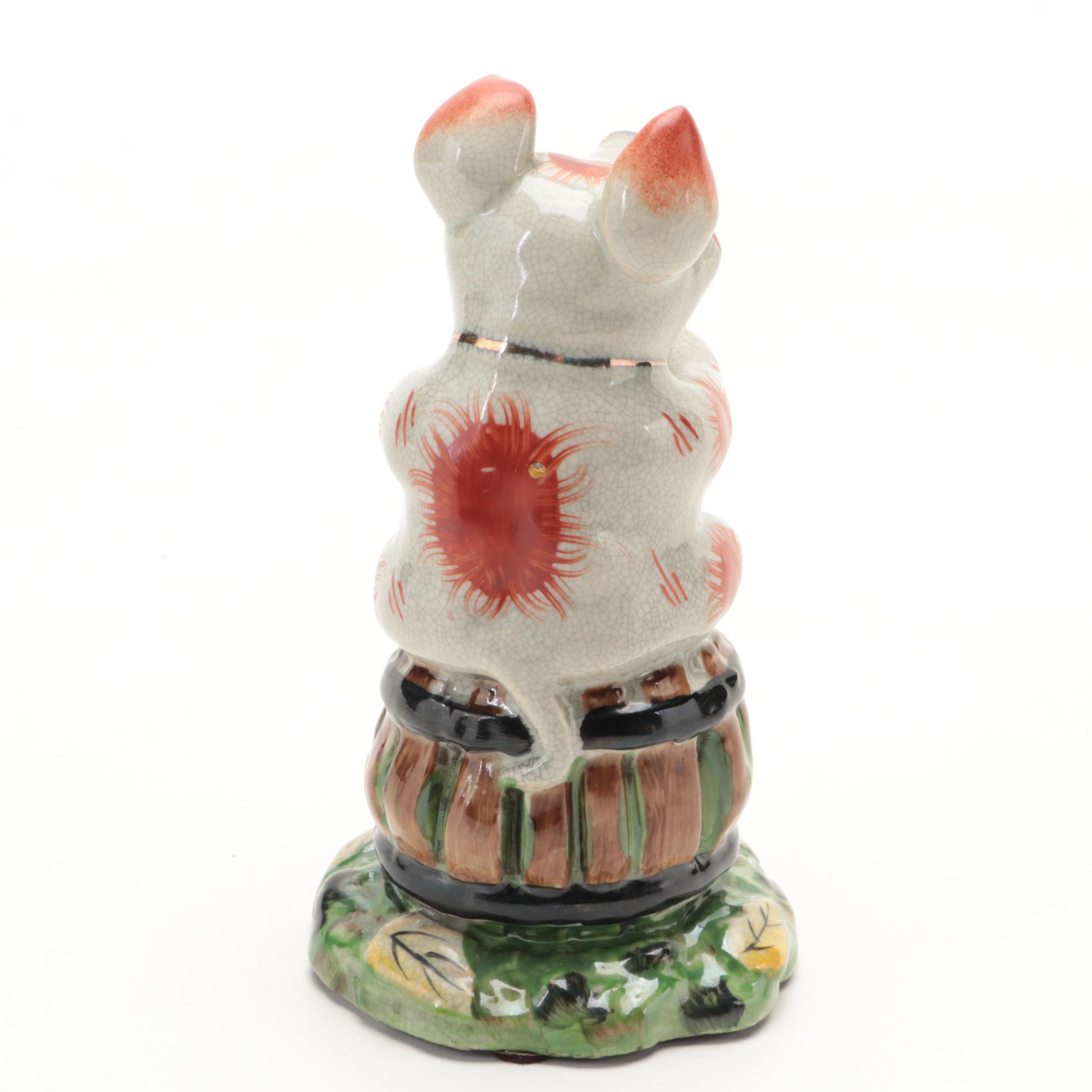 Staffordshire Style Craquelure Porcelain Musical Pig Figurines