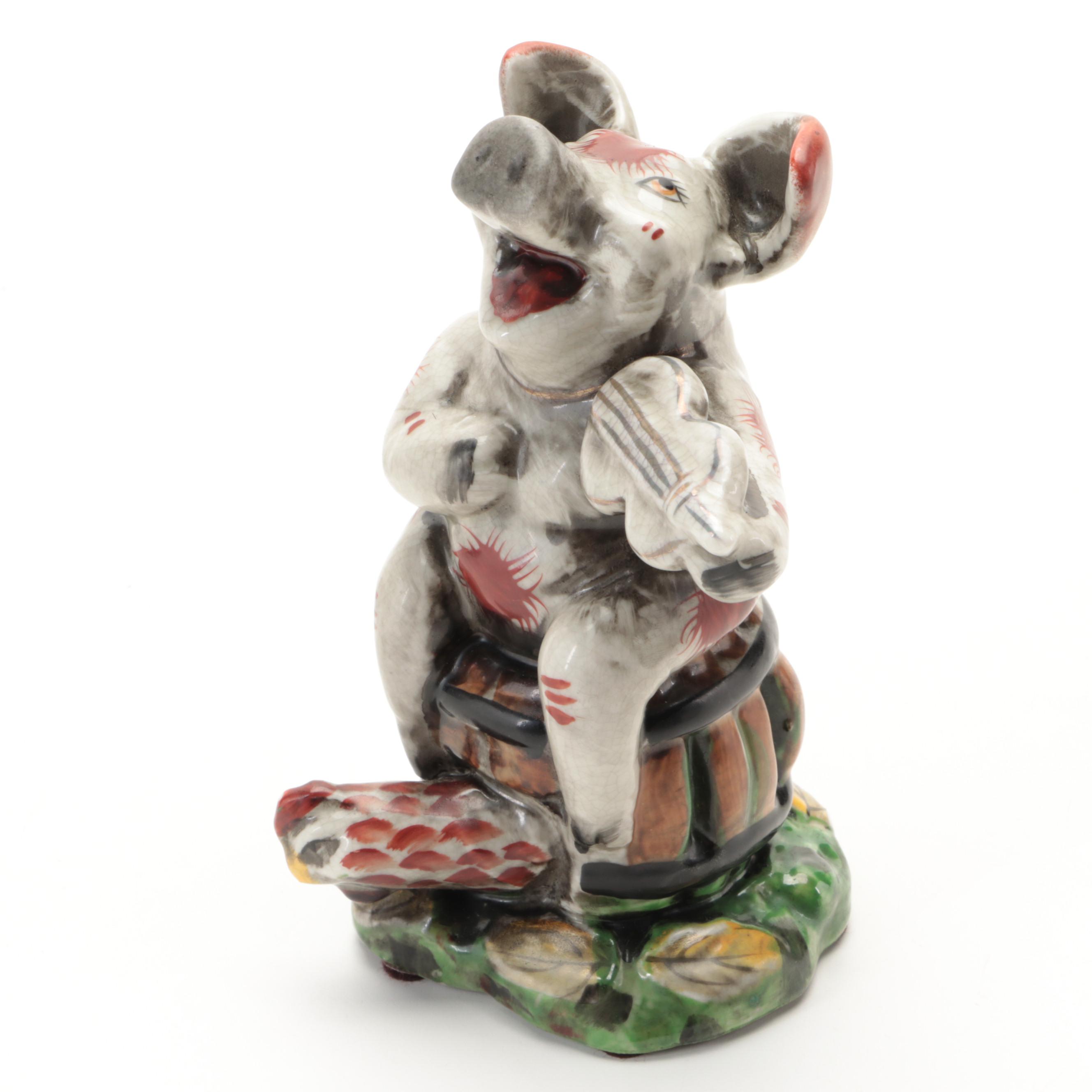 Staffordshire Style Craquelure Porcelain Musical Pig Figurines