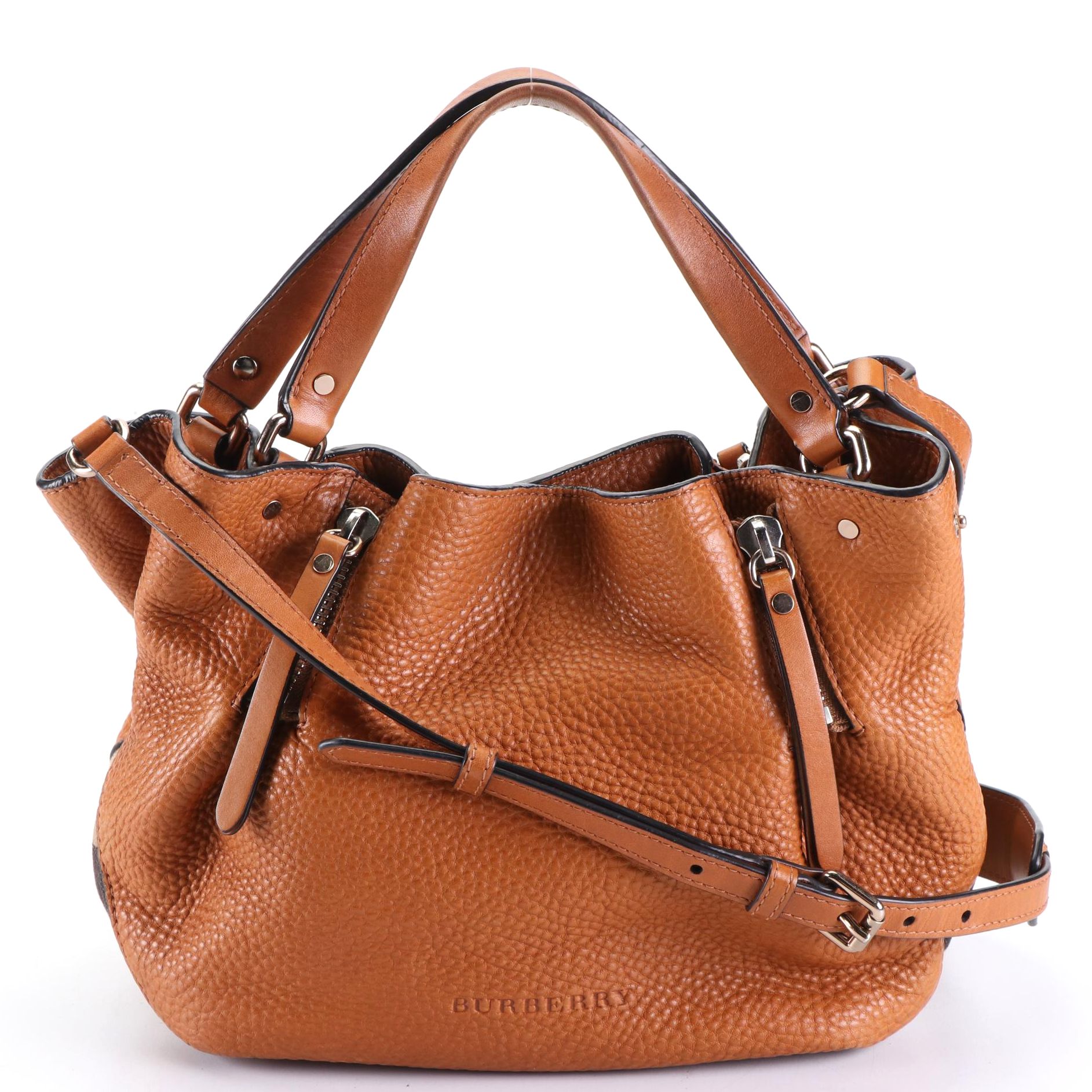 Burberry Maidstone Convertible Tote Bag in Grain Leather and House Check Canvas