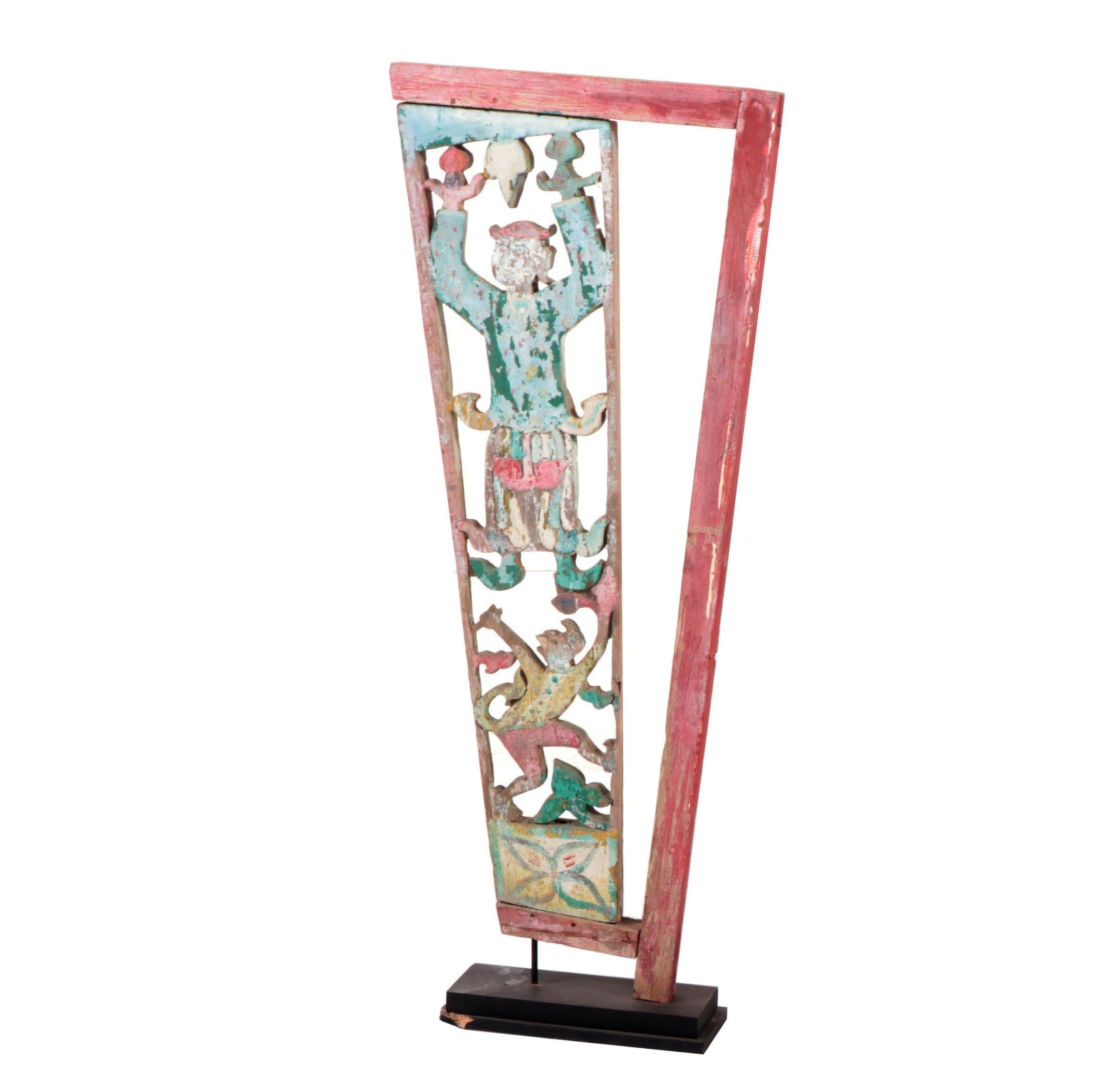 Burmese Teak Buddhist Temple Corbel, Mid-20th Century