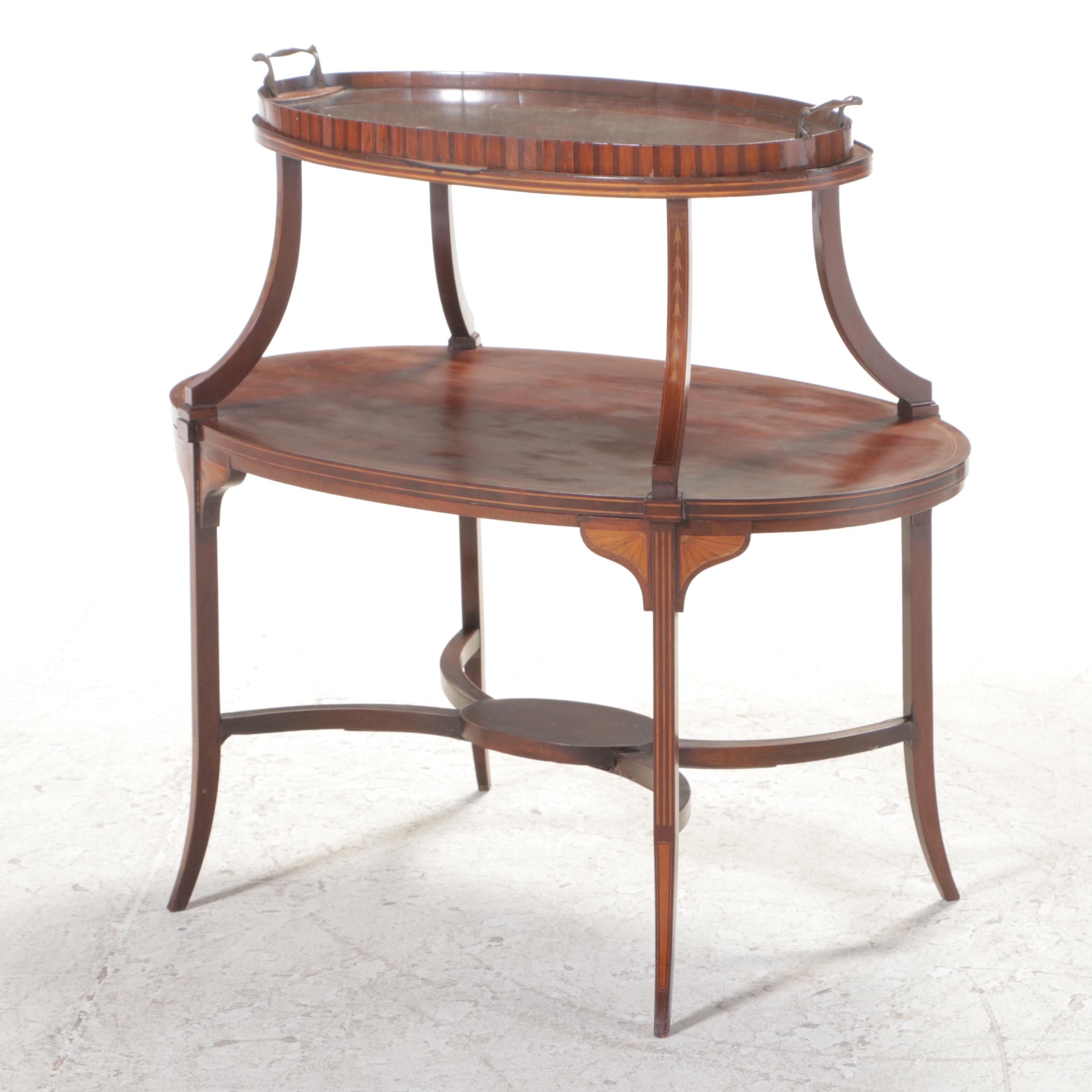 George III Style Mahogany and Marquetry Tray-Top Dessert Table, Early 20th C.