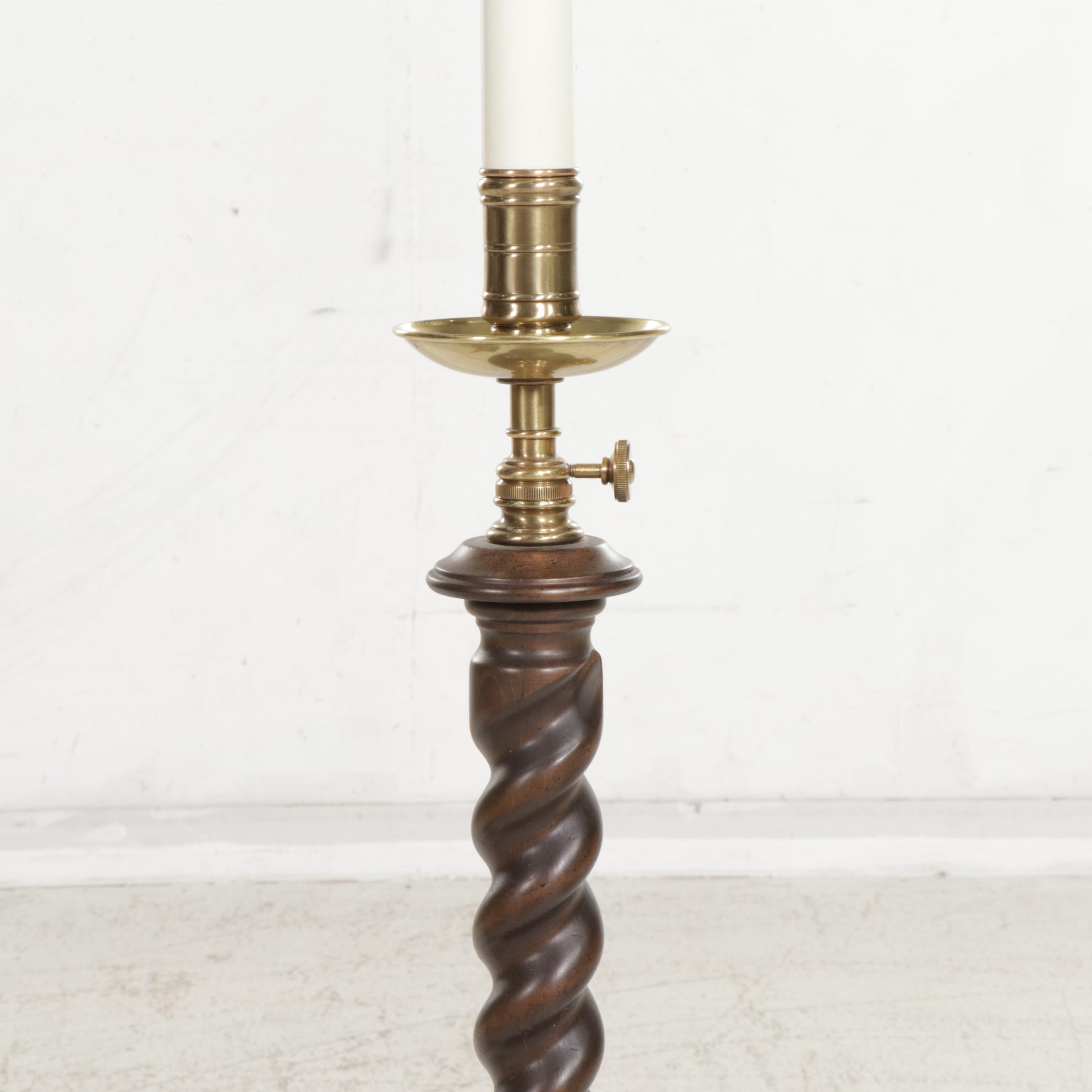 Frederick Cooper Barley Twist Floor Lamp and Other Wood and Brass Table Lamp