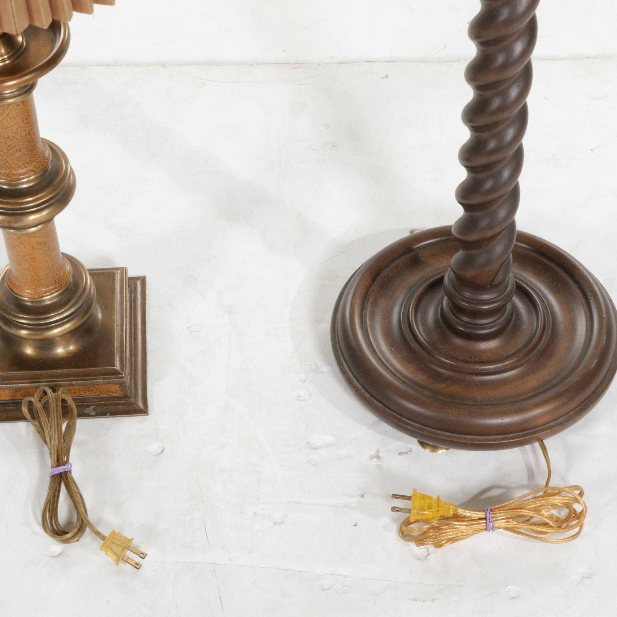 Frederick Cooper Barley Twist Floor Lamp and Other Wood and Brass Table Lamp