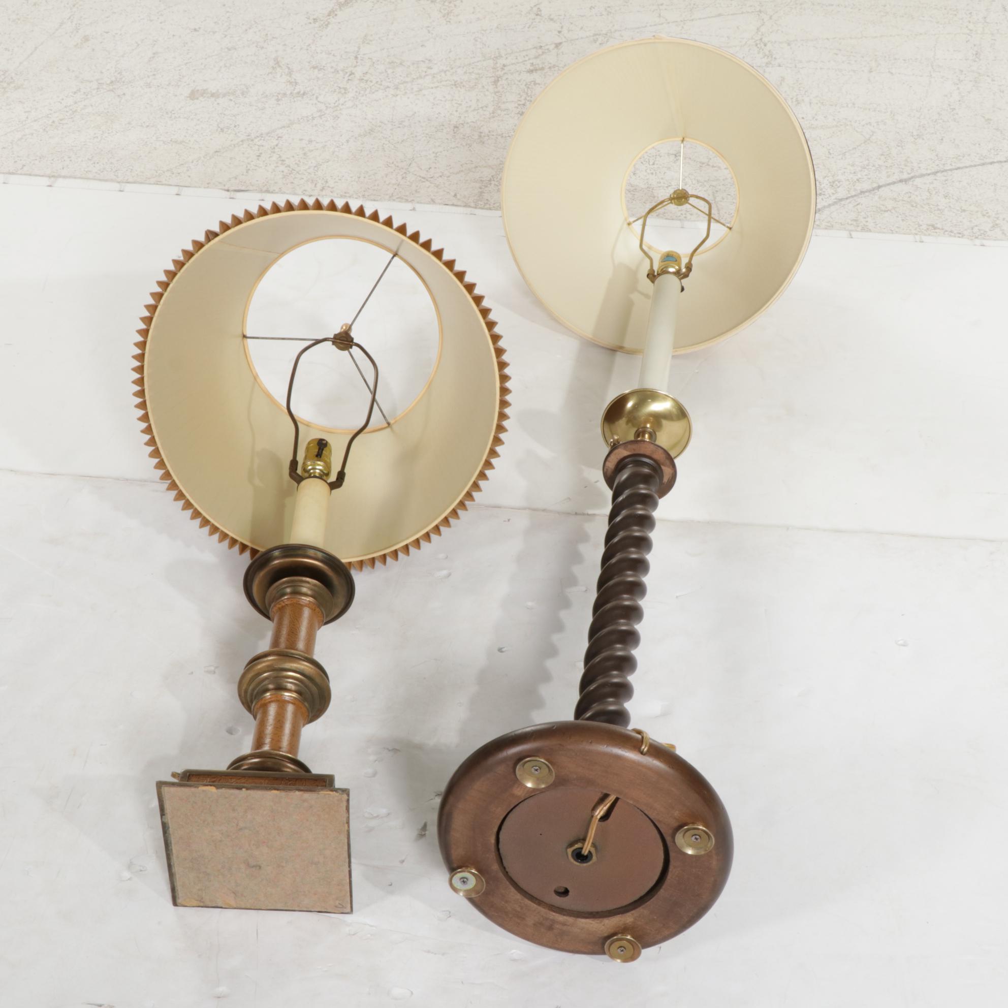 Frederick Cooper Barley Twist Floor Lamp and Other Wood and Brass Table Lamp