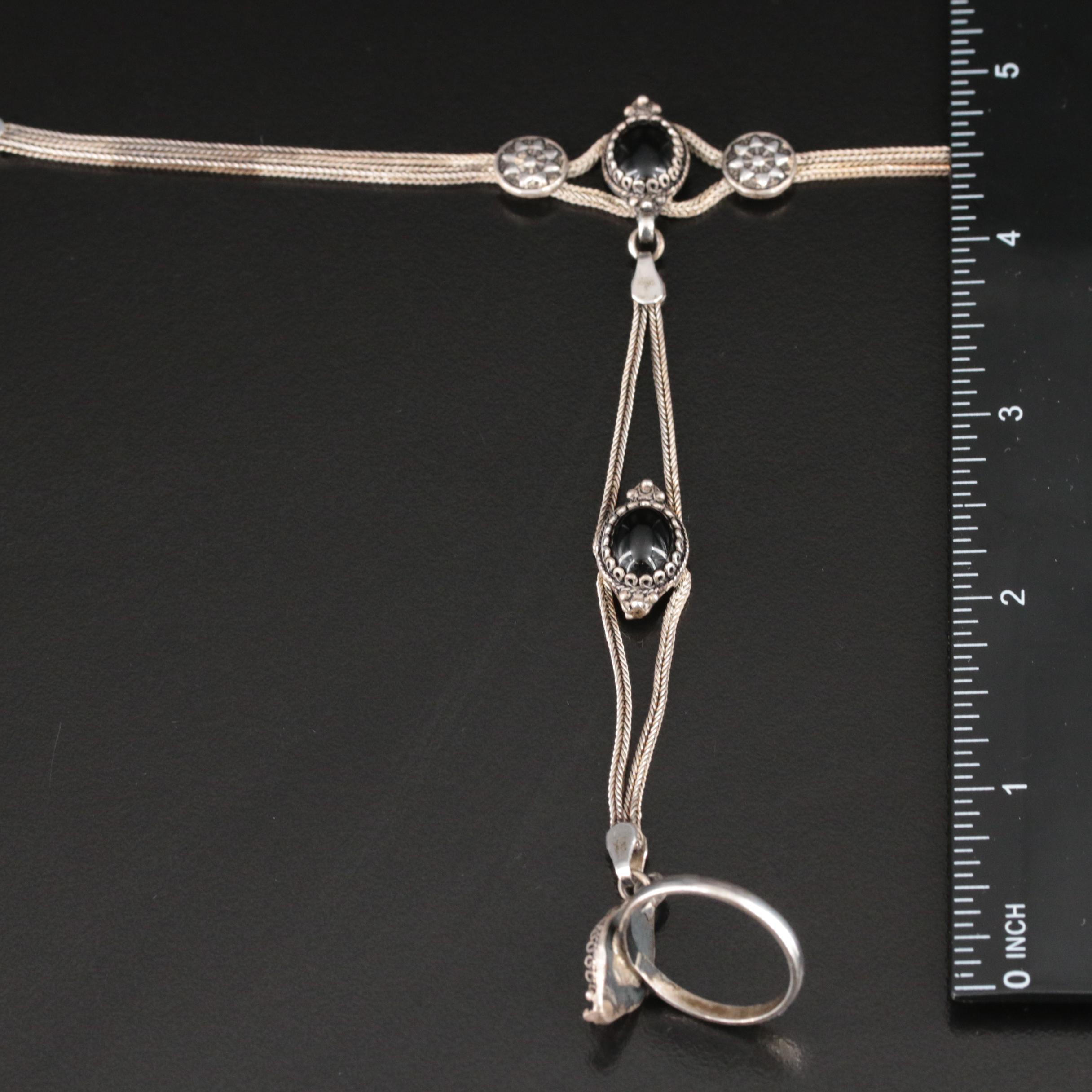 Sterling Black Onyx Hathphool Style Bracelet