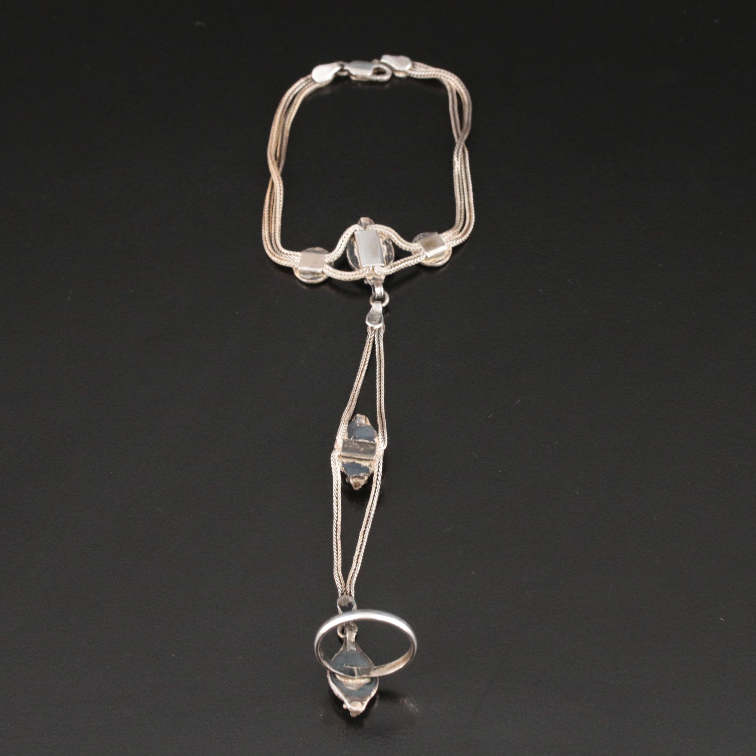 Sterling Black Onyx Hathphool Style Bracelet