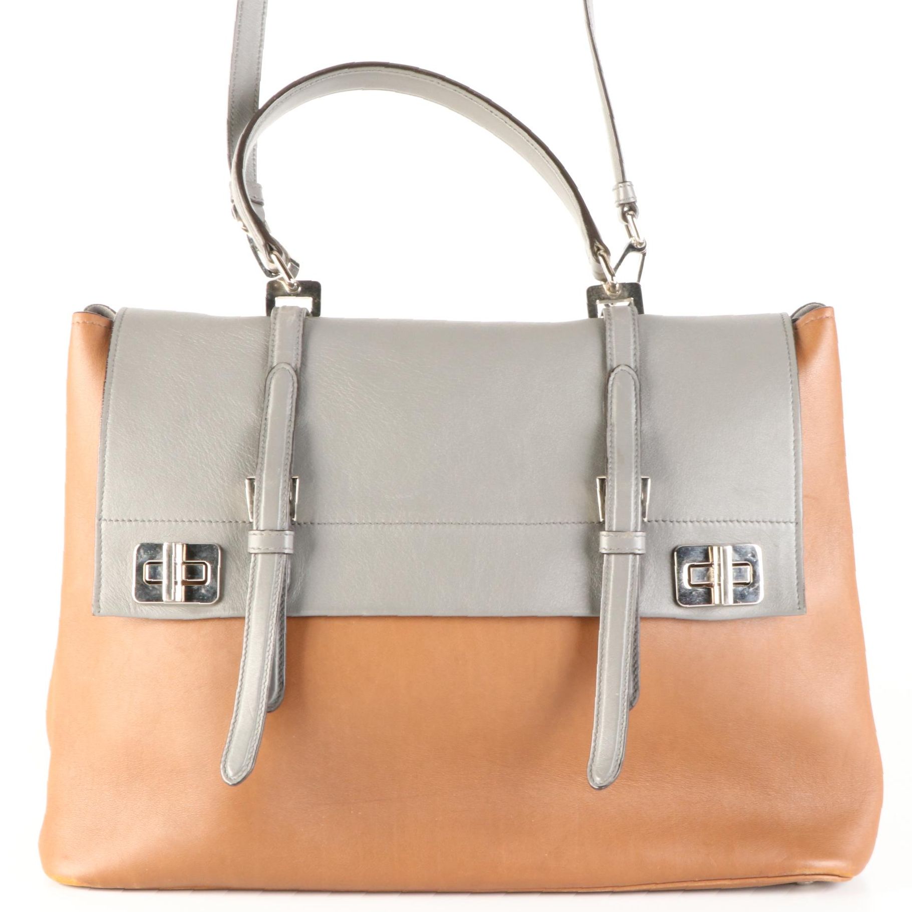 Prada Bicolor Leather Convertible Flap Satchel