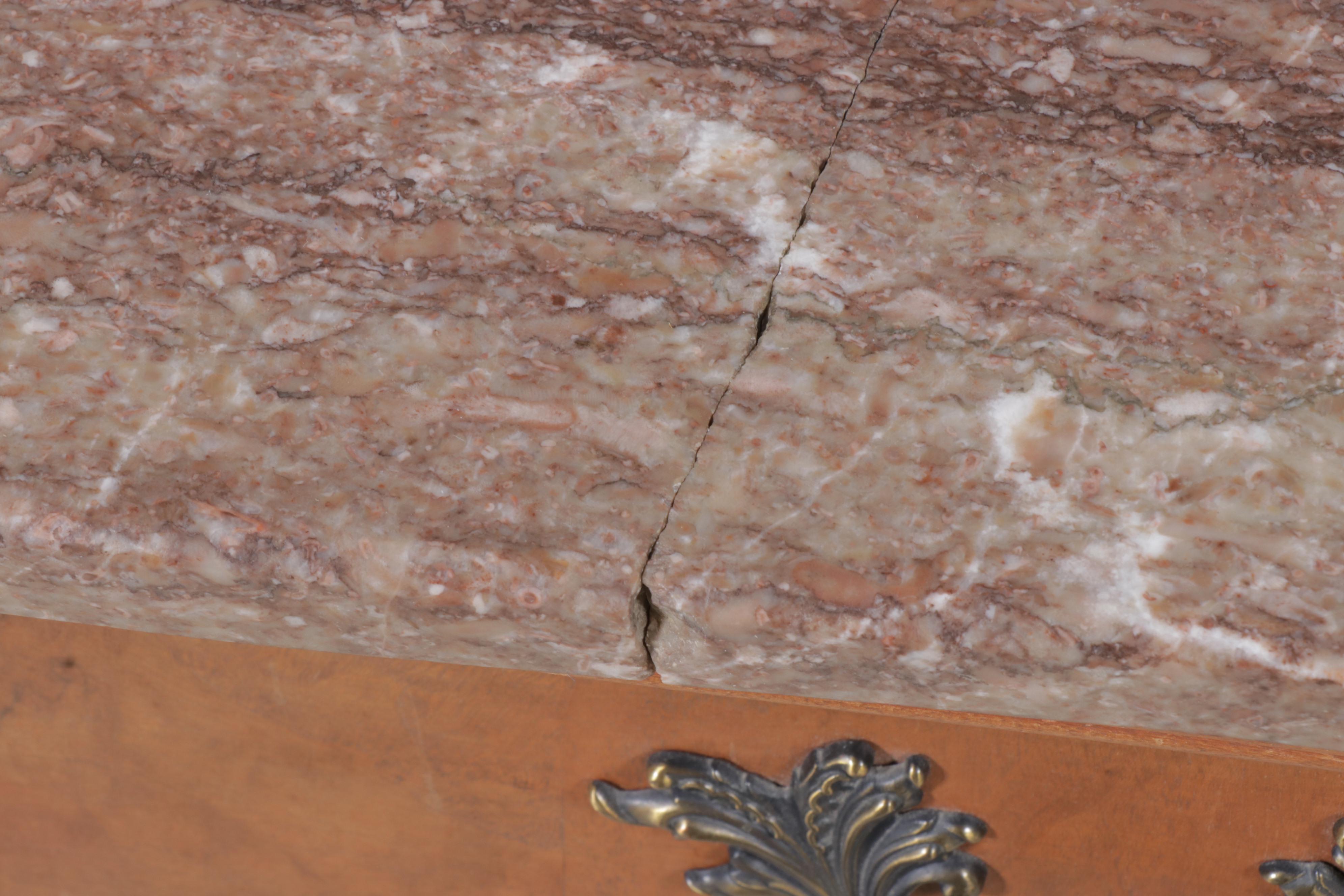 Victorian Walnut and Marble Top Five-Drawer Bowfront Chest, Late 19th Century