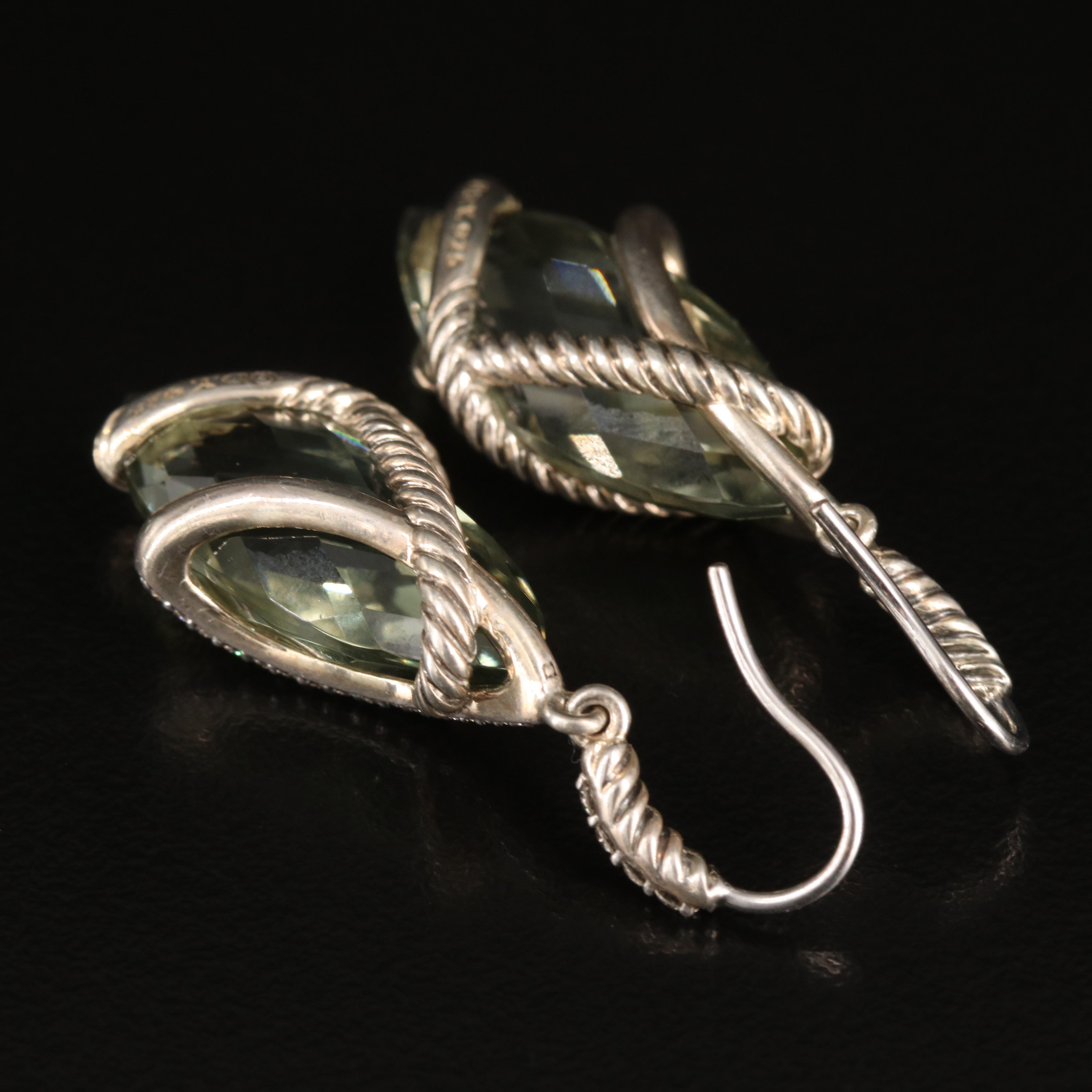 David Yurman Sterling Prasiolite and Diamond Cable Wrapped Earrings