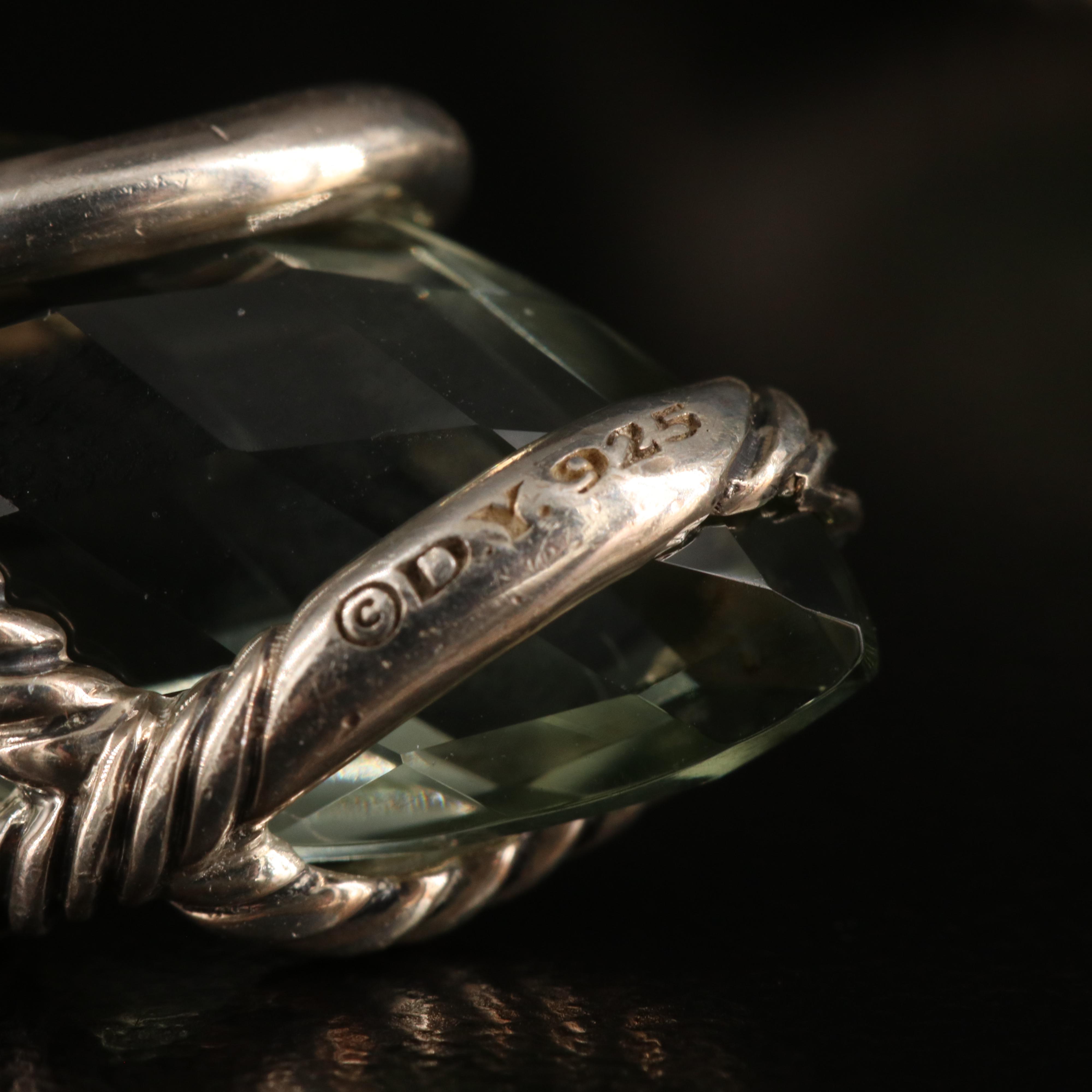 David Yurman Sterling Prasiolite and Diamond Cable Wrapped Earrings