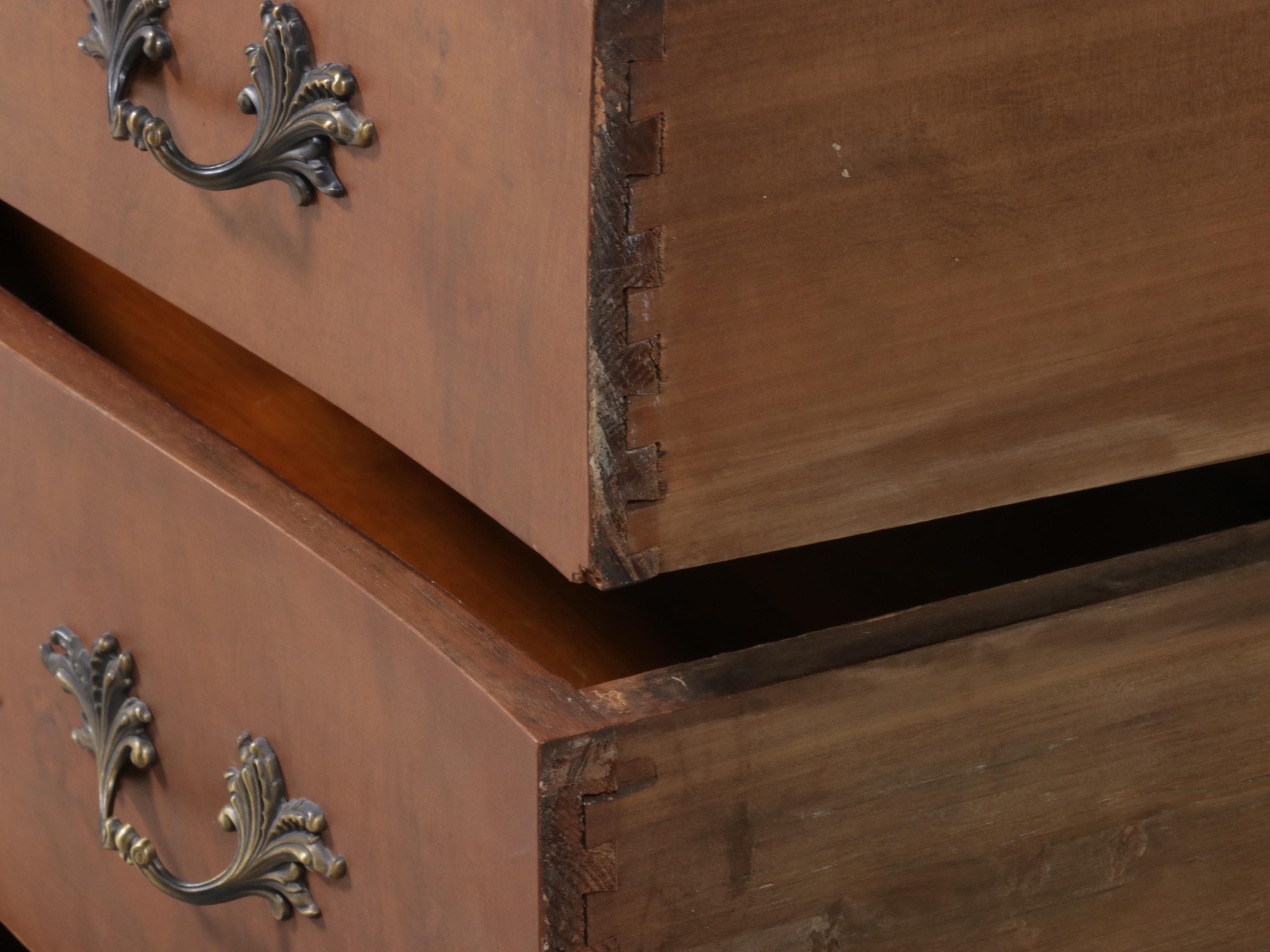 Victorian Walnut and Marble Top Five-Drawer Bowfront Chest, Late 19th Century
