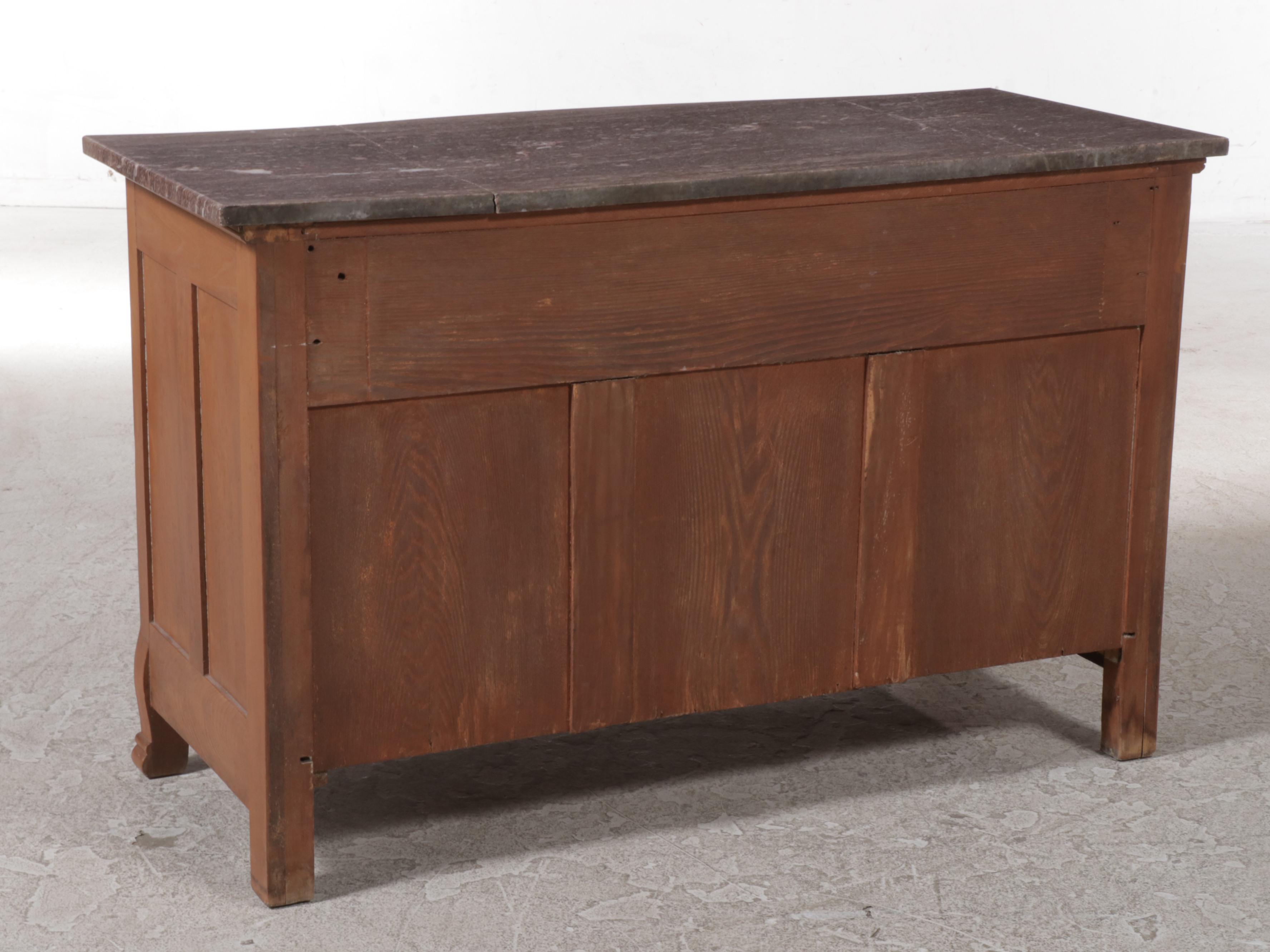 Victorian Walnut and Marble Top Five-Drawer Bowfront Chest, Late 19th Century