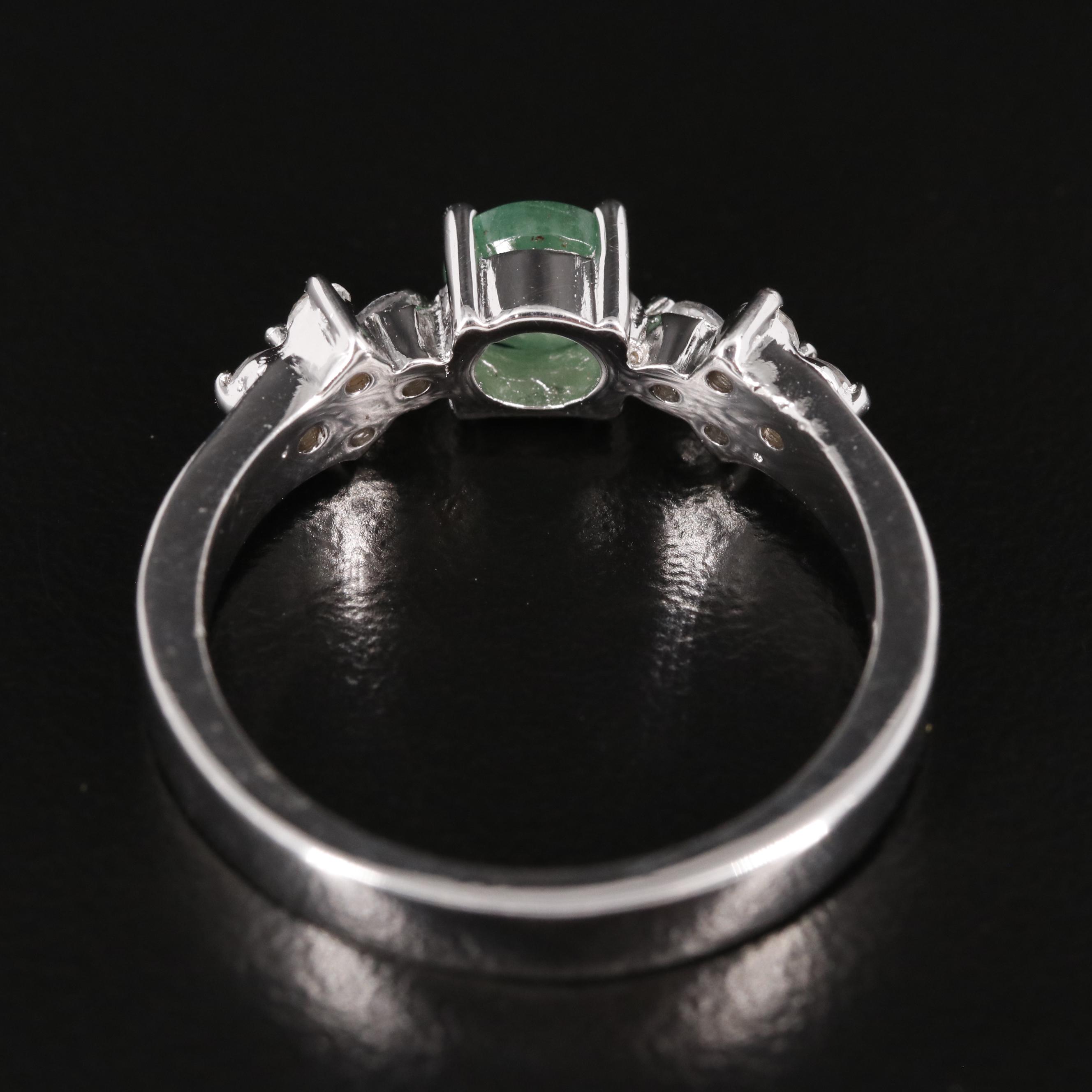 Sterling Emerald and White Topaz Three Stone Ring