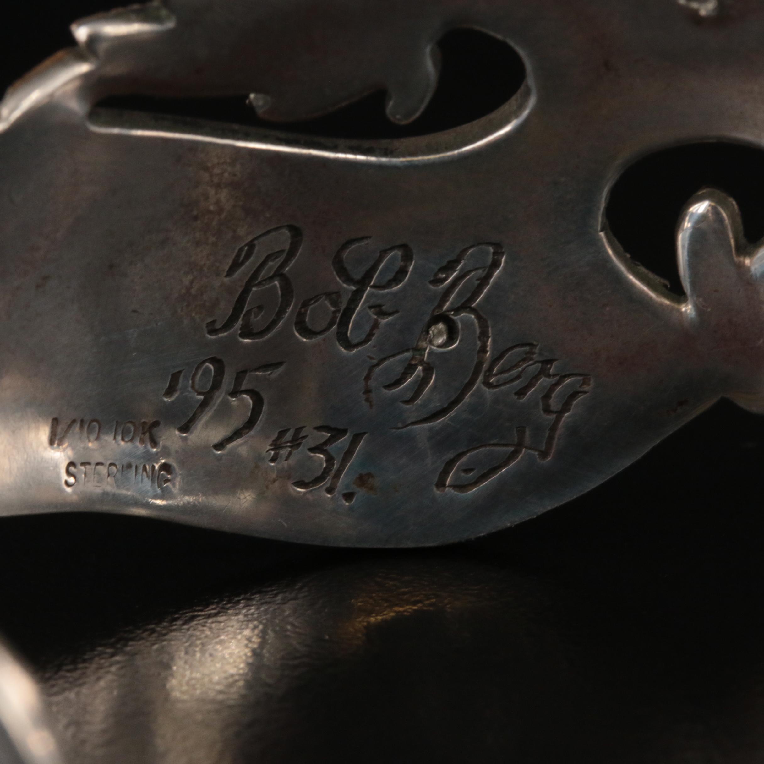 1995 Bob Berg Sterling Floral Cuff with Ruby and Gold-Filled Accents