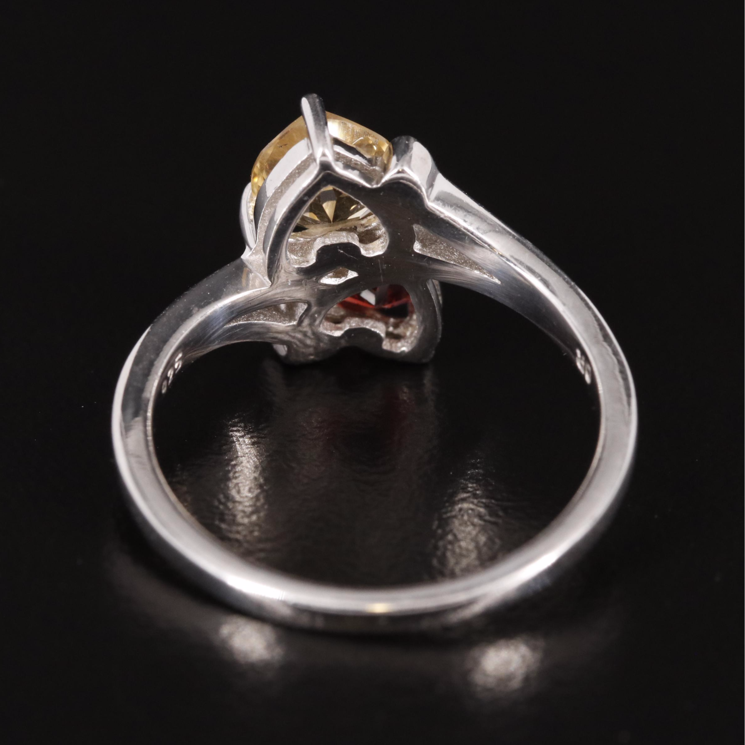 Sterling Garnet and Citrine Two Heart Ring with White Topaz Accents