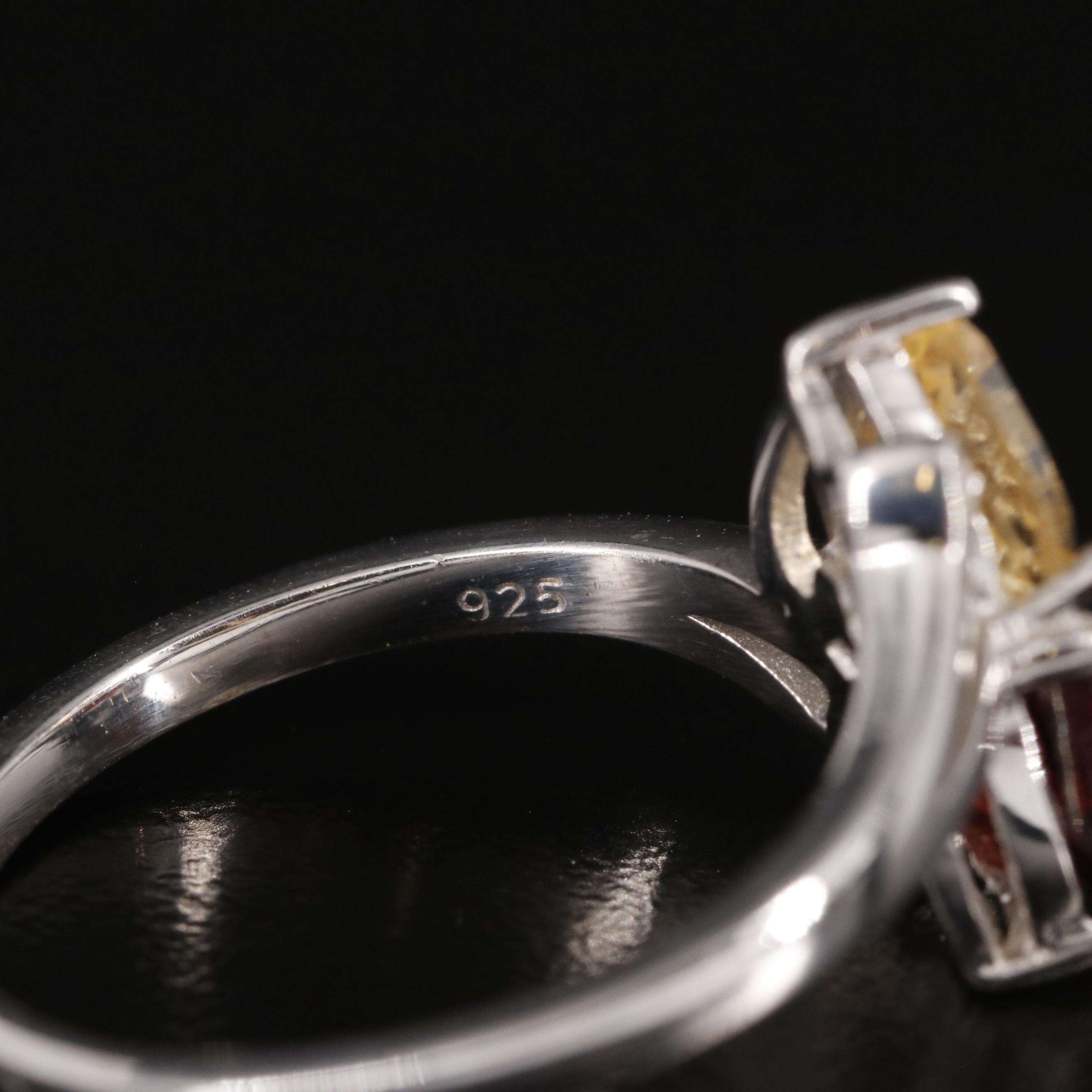 Sterling Garnet and Citrine Two Heart Ring with White Topaz Accents