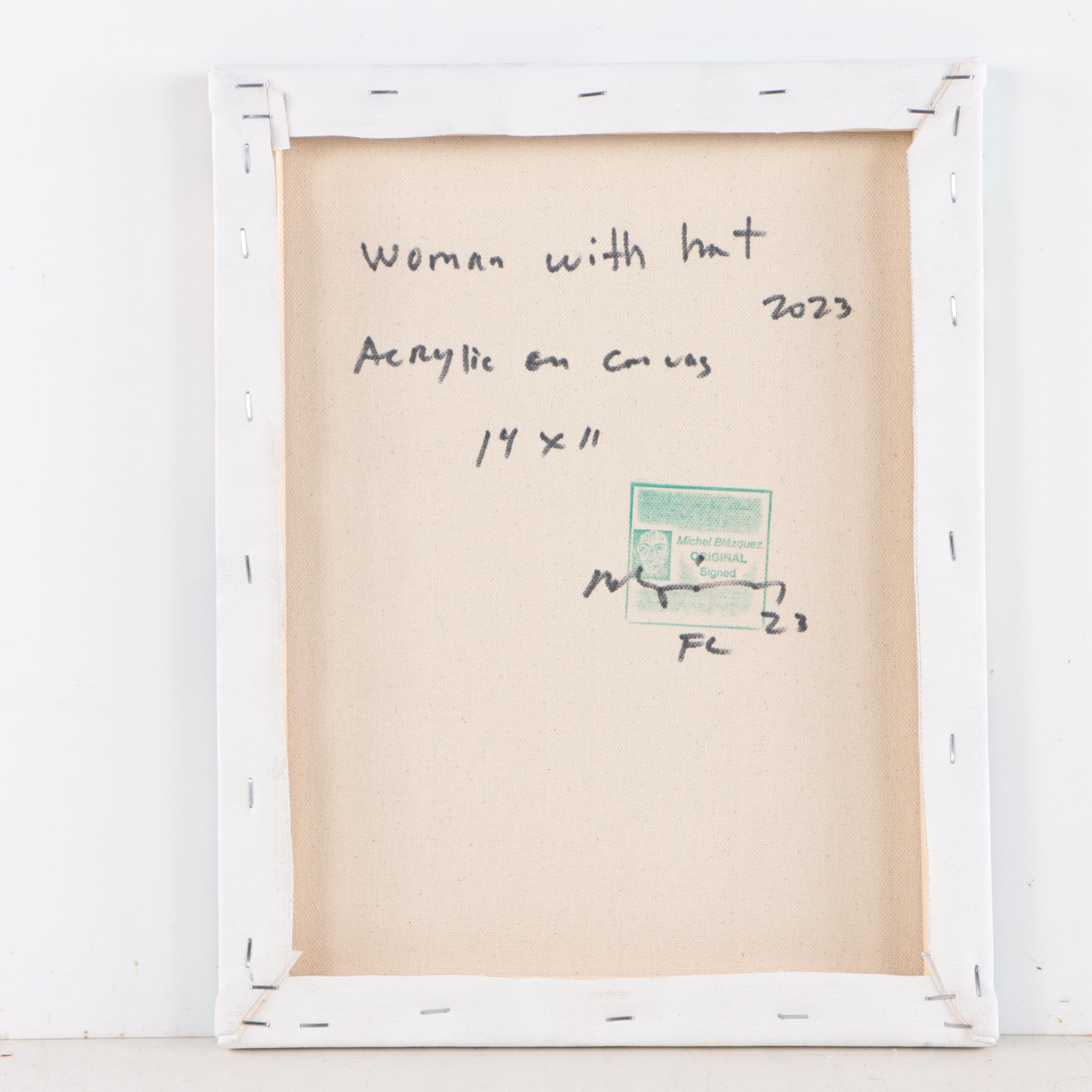 Michel Blázquez Acrylic Painting "Woman with Hat," 2023