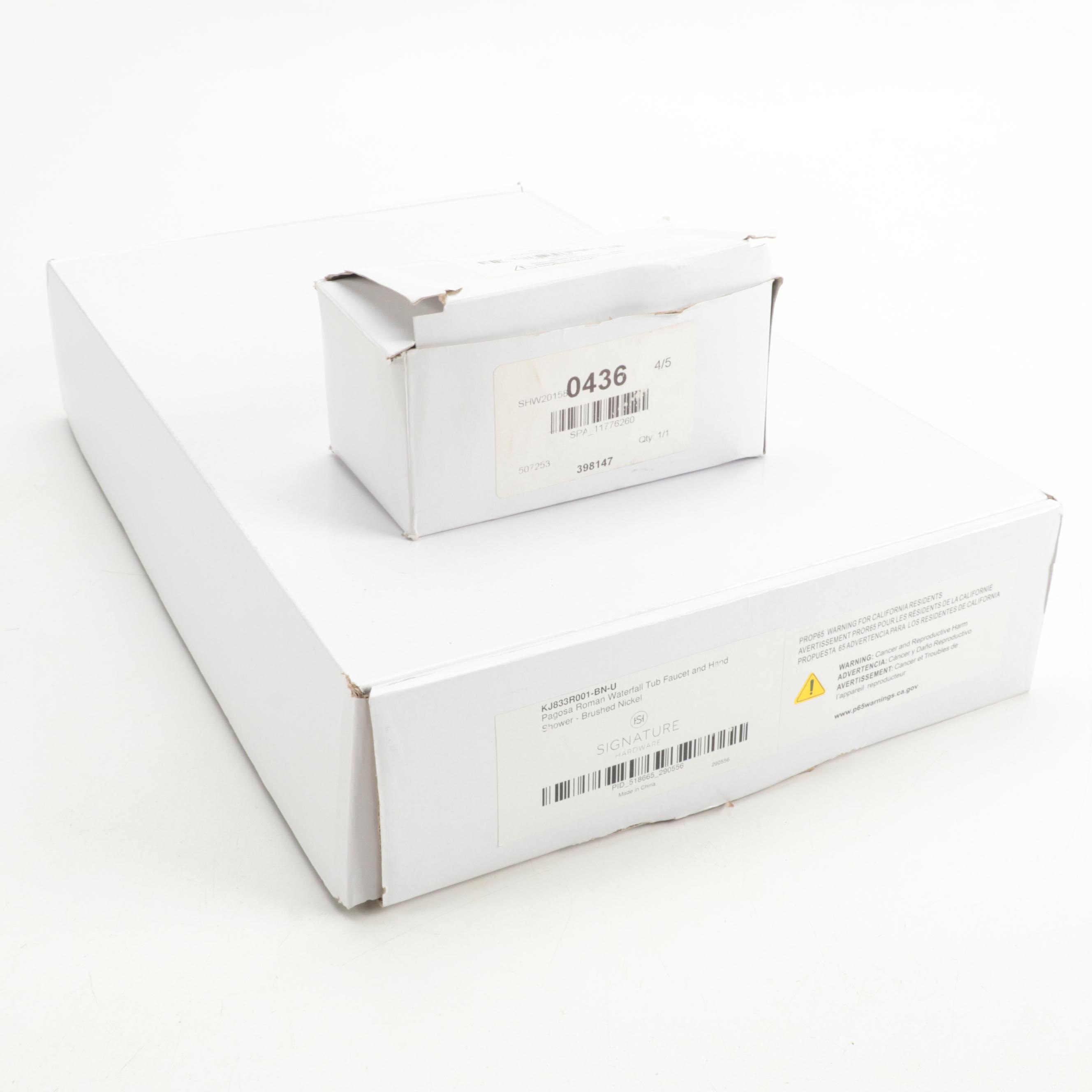 Brushed Nickel Finish Waterfall Tub Faucet and Hand Shower with Bath Drain