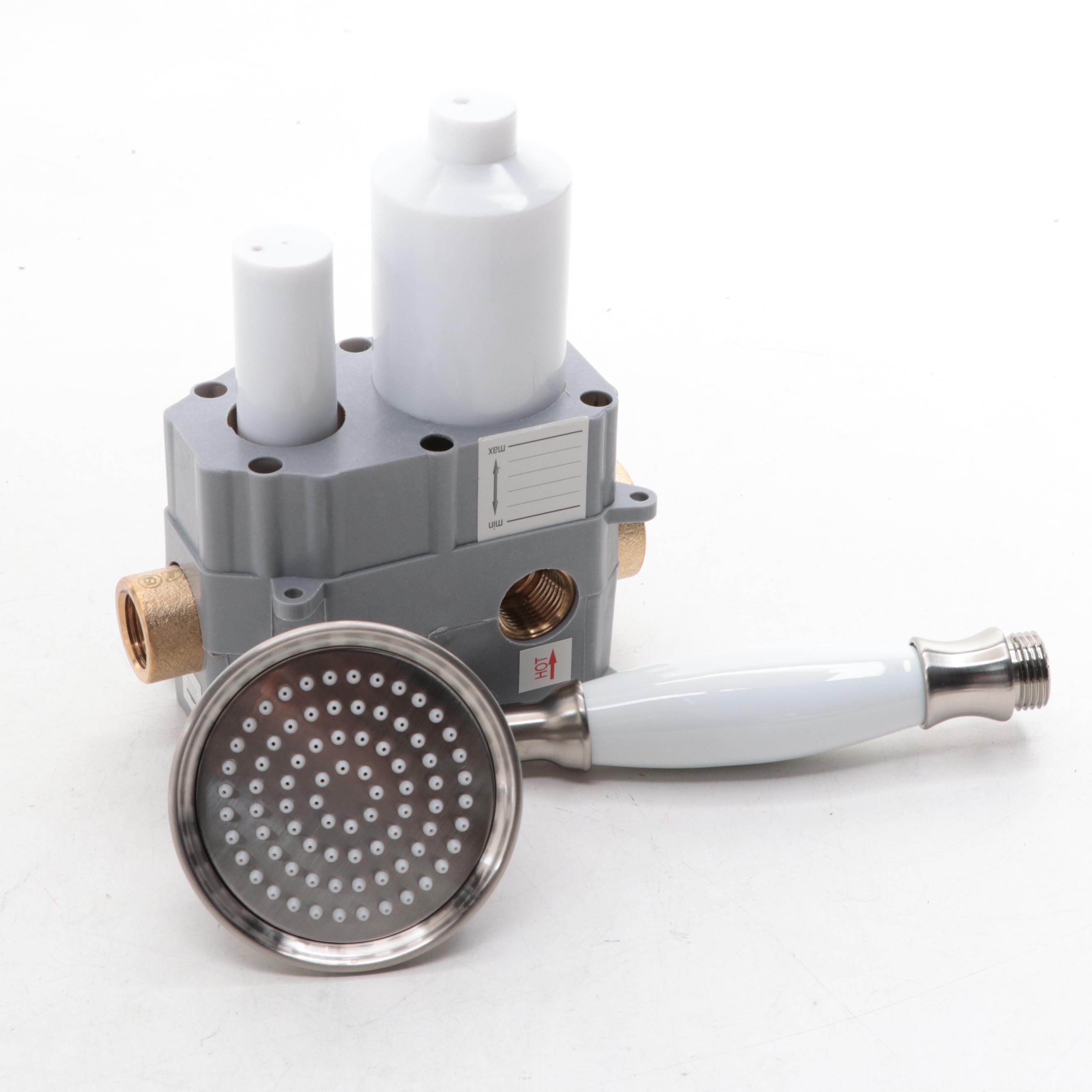 Brushed Nickel Finish Shower Valve with Diverter, Rainfall Shower Head, and More