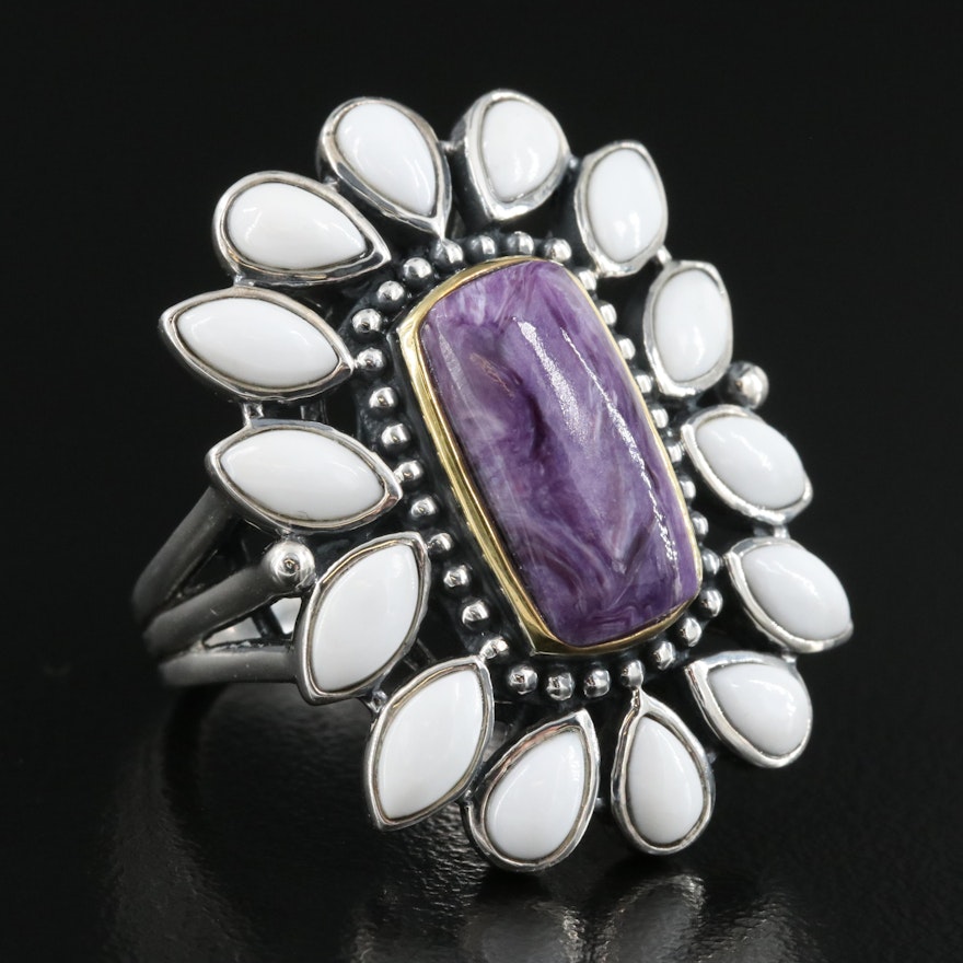 Sterling Charoite and Magnesite Ring