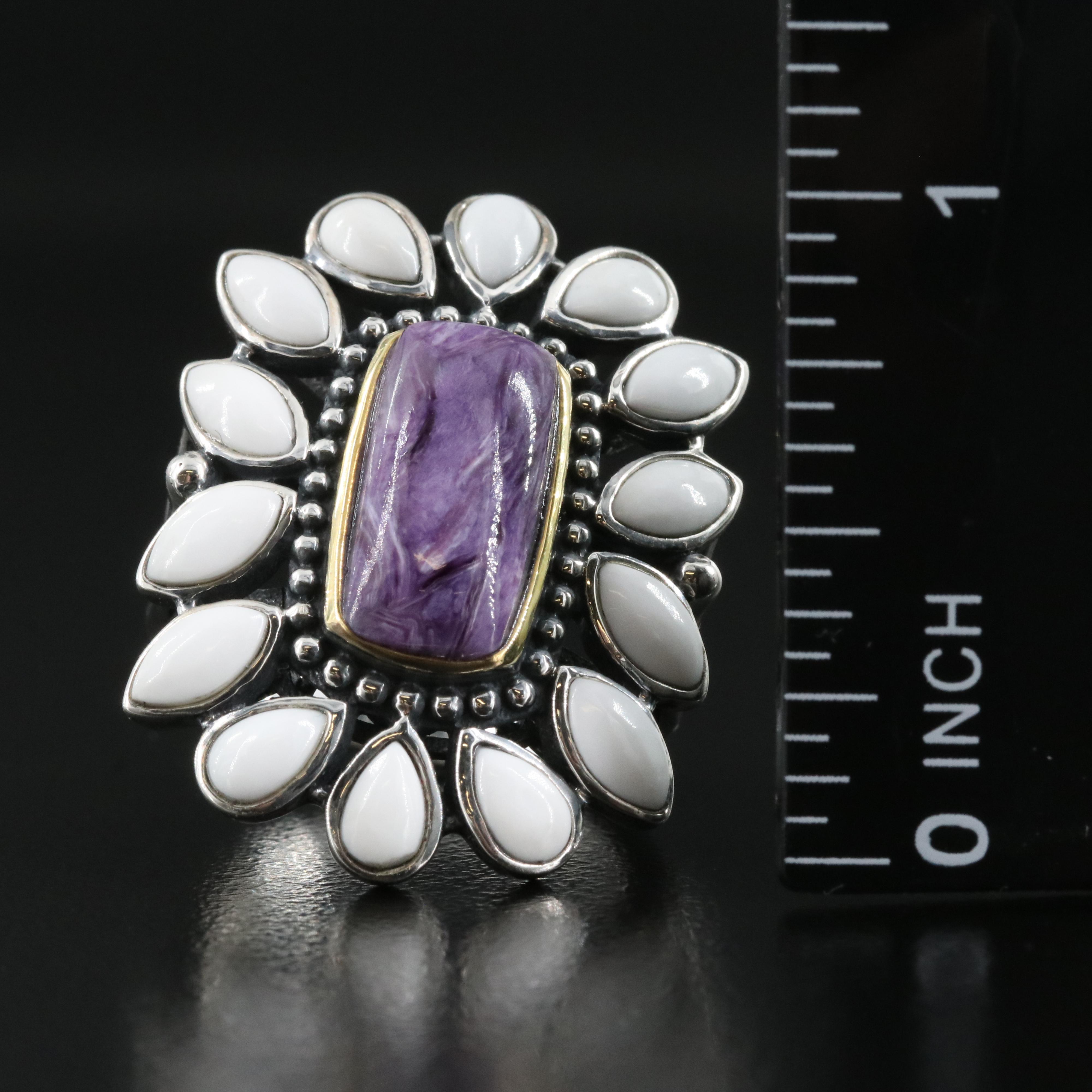Sterling Charoite and Magnesite Ring