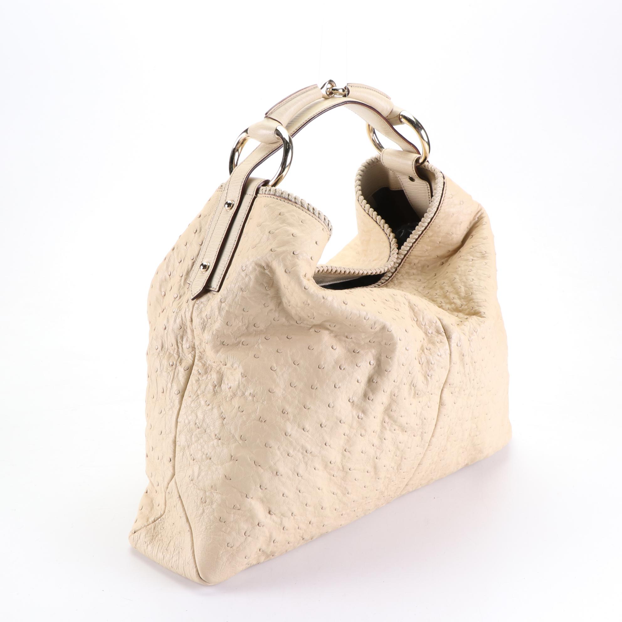 Gucci Horsebit Hobo Bag in Ostrich Leather