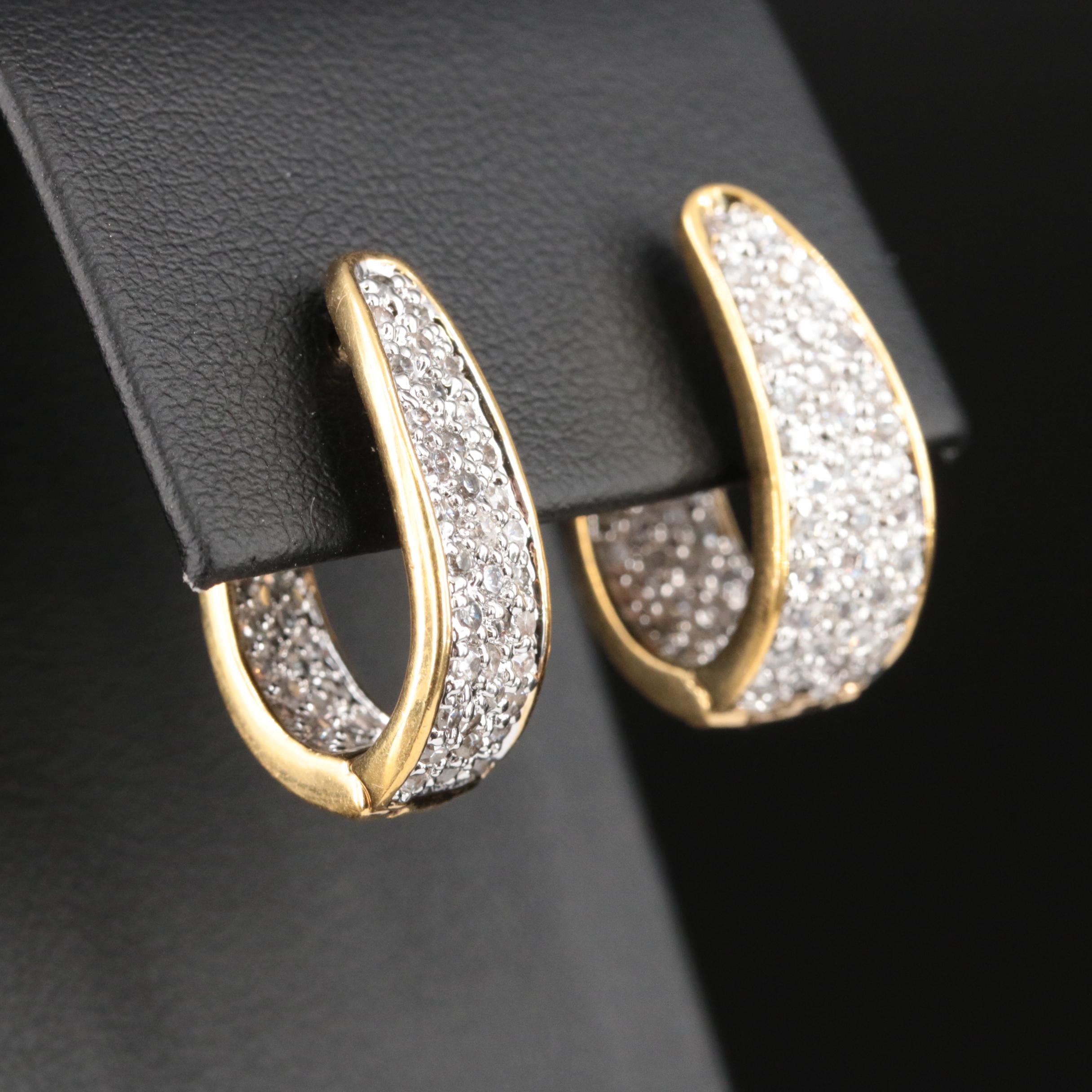 Sterling Pavé Cubic Zirconia Inside-Out Hoop Earrings