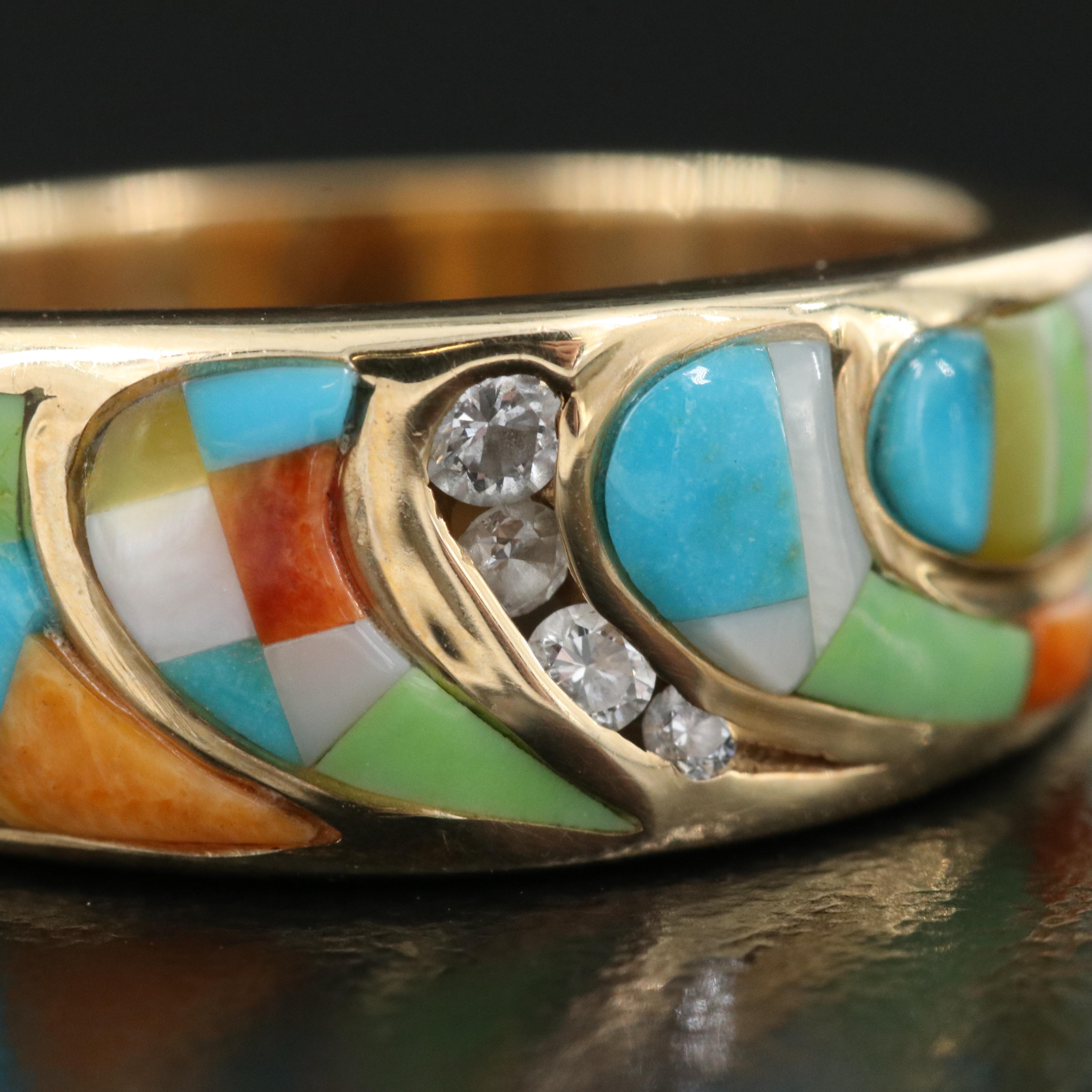 14K 0.11 CTW Diamond, Mother-of-Pearl and Turquoise Band