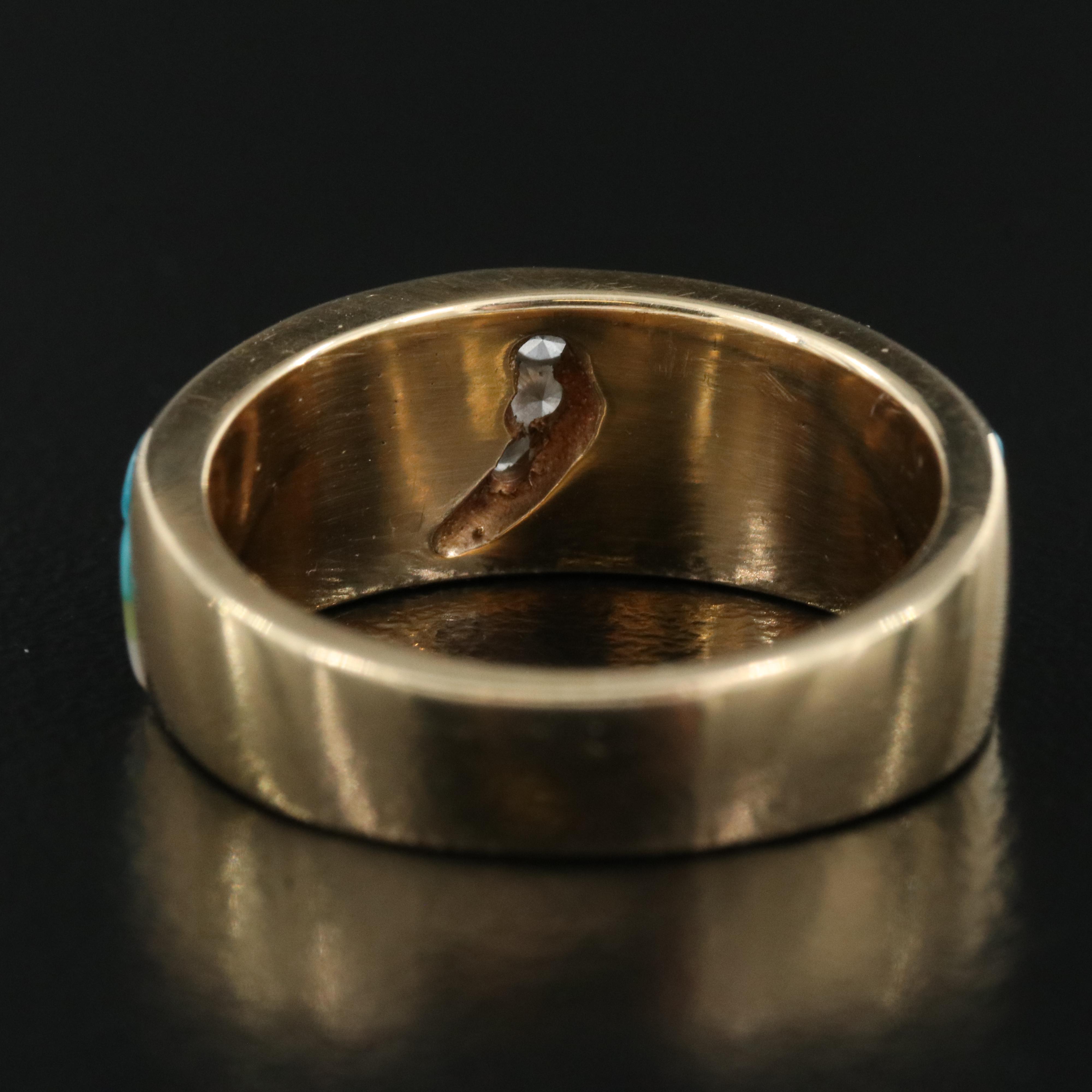 14K 0.11 CTW Diamond, Mother-of-Pearl and Turquoise Band