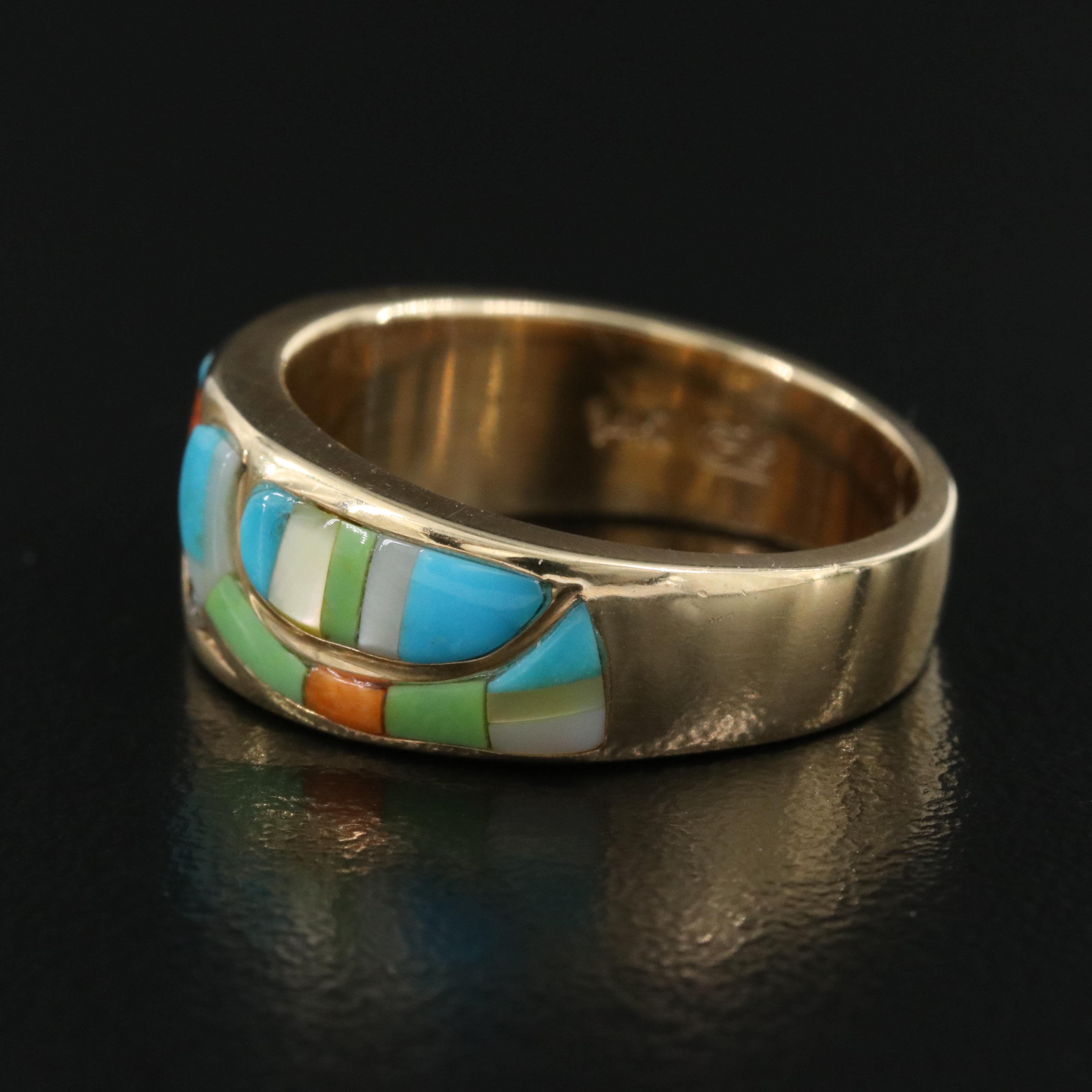14K 0.11 CTW Diamond, Mother-of-Pearl and Turquoise Band