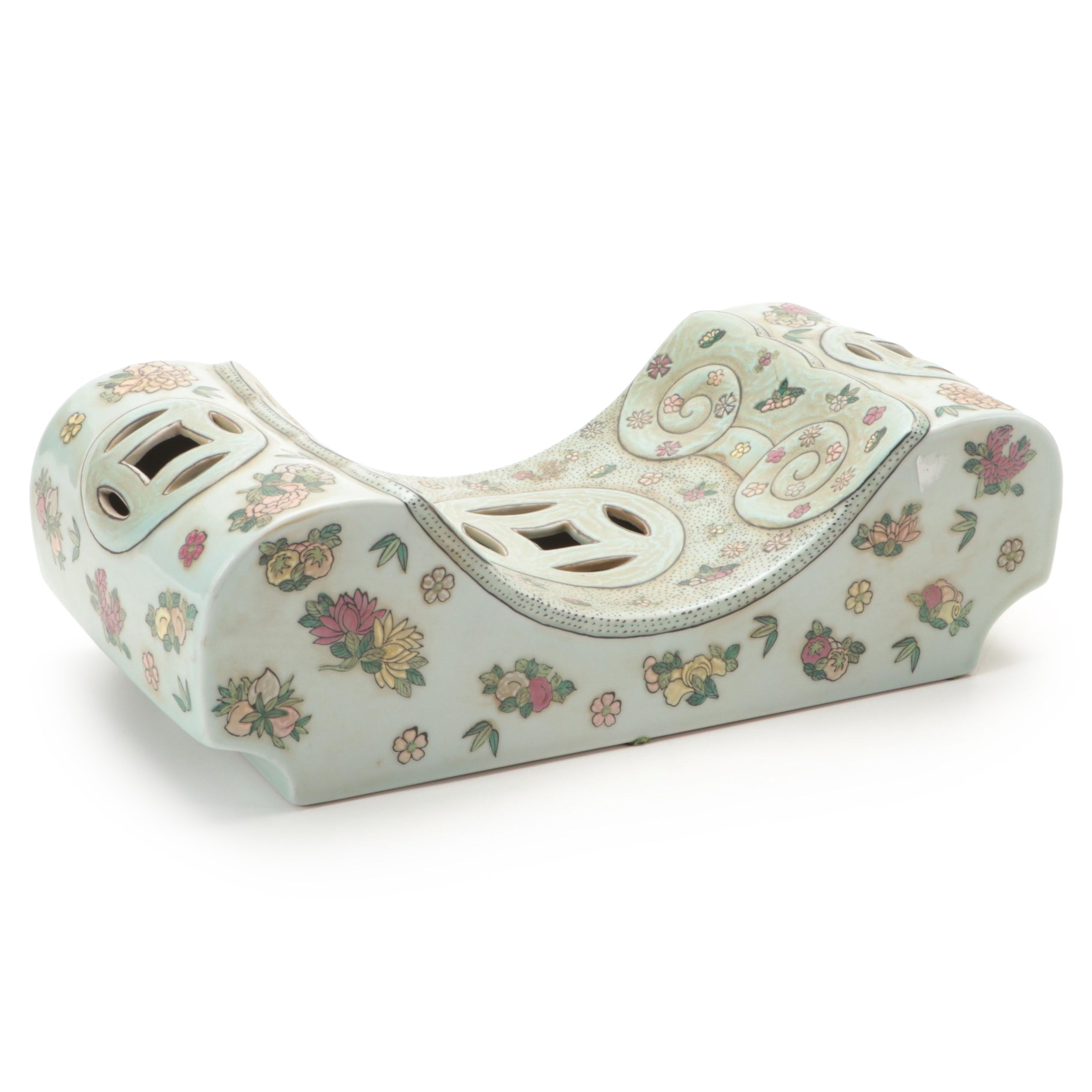 Maitland-Smith Ltd. Chinese Floral Motif Porcelain Opium Pillow