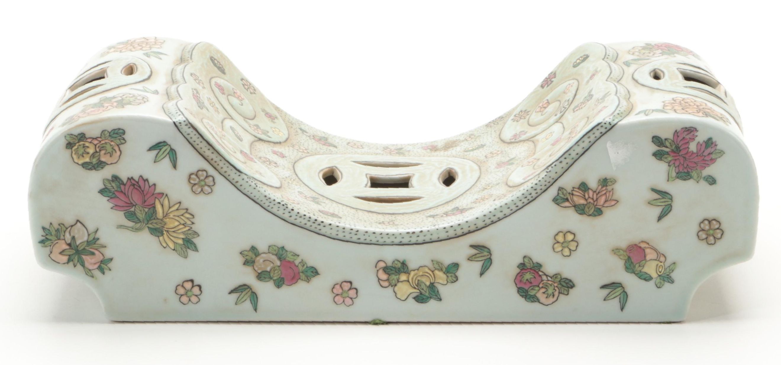 Maitland-Smith Ltd. Chinese Floral Motif Porcelain Opium Pillow